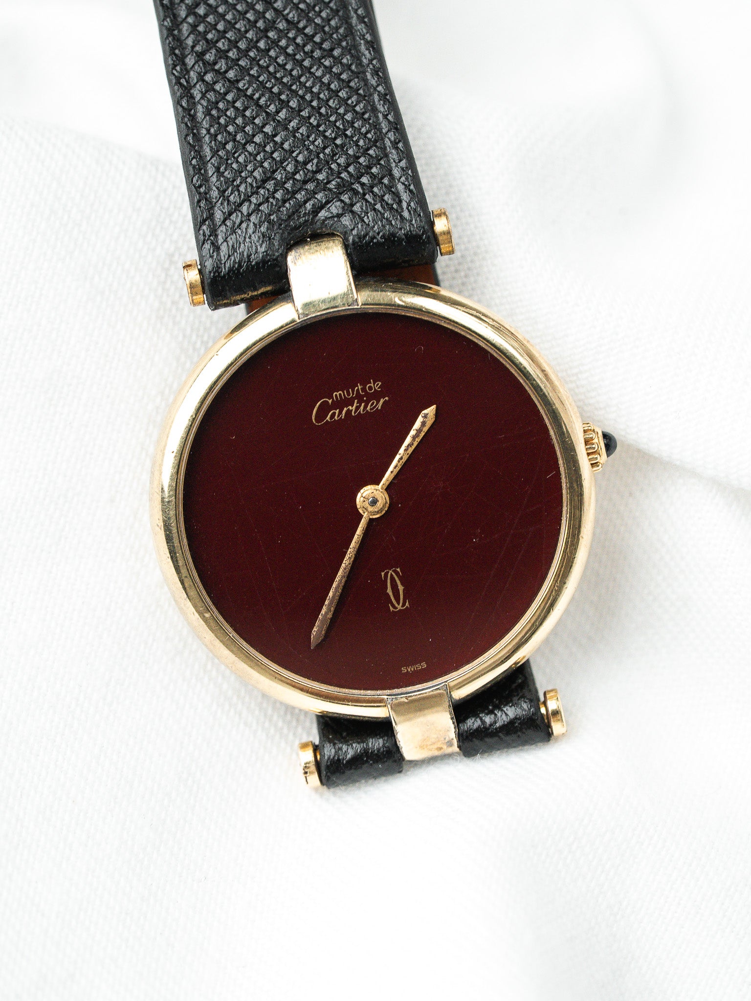Cartier Must Vendôme 1861 Vermeil — Cadran Burgundy Spider (1990s)