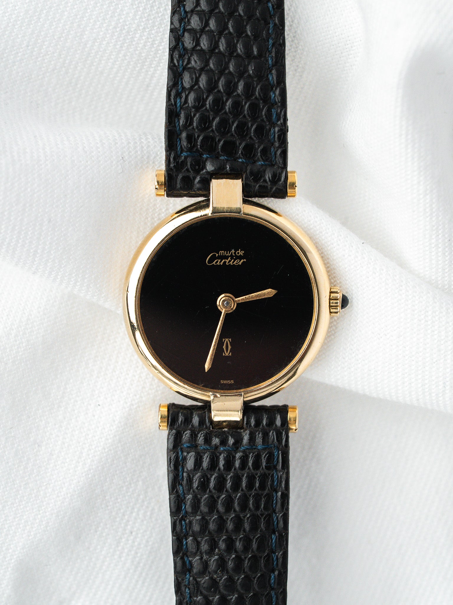 Cartier Must Vendôme 590004 镀金银 — 黑色表盘 Spider (1990s) 