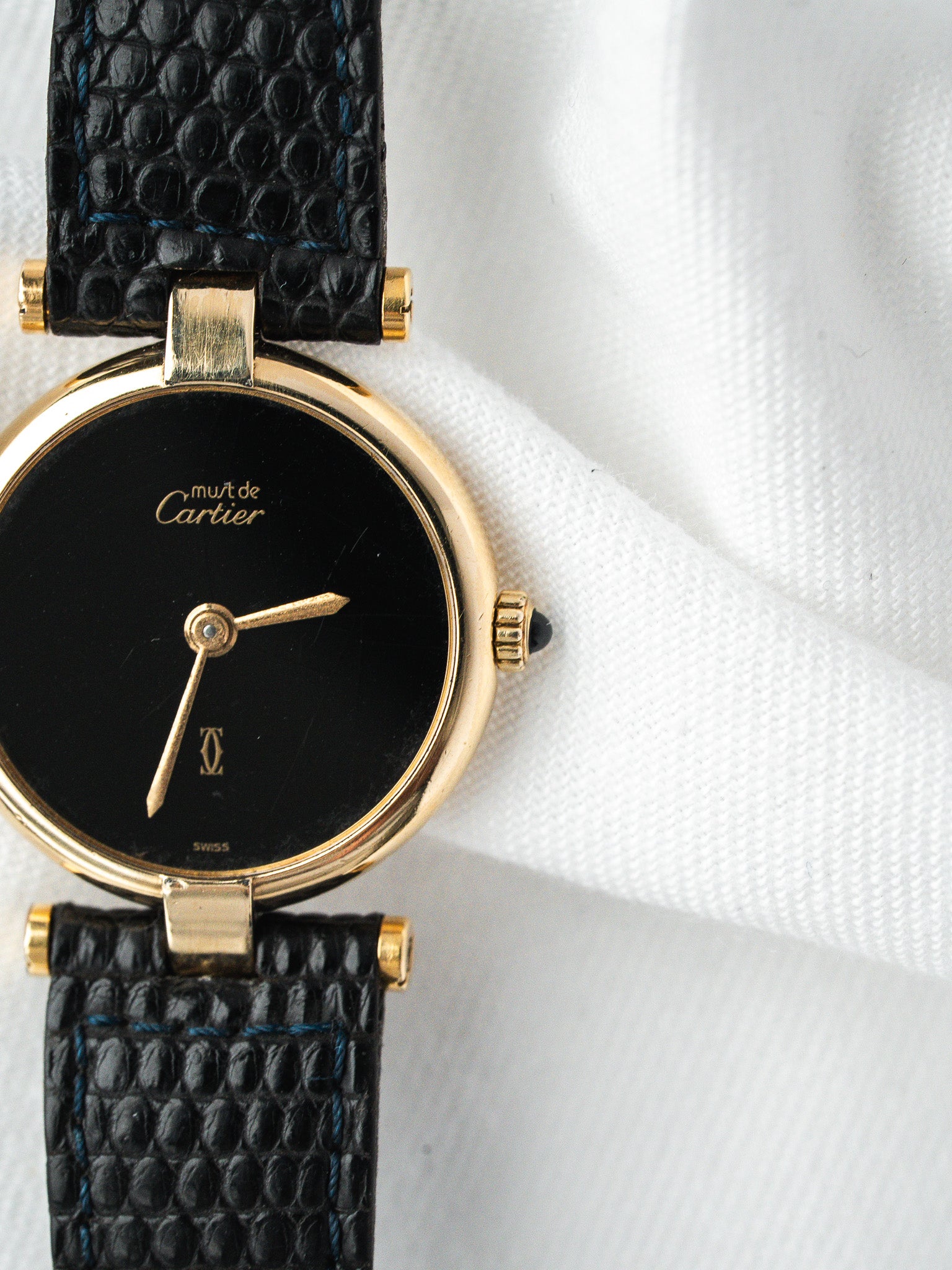 Cartier Must Vendôme 590004 镀金银 — 黑色表盘 Spider (1990s) 
