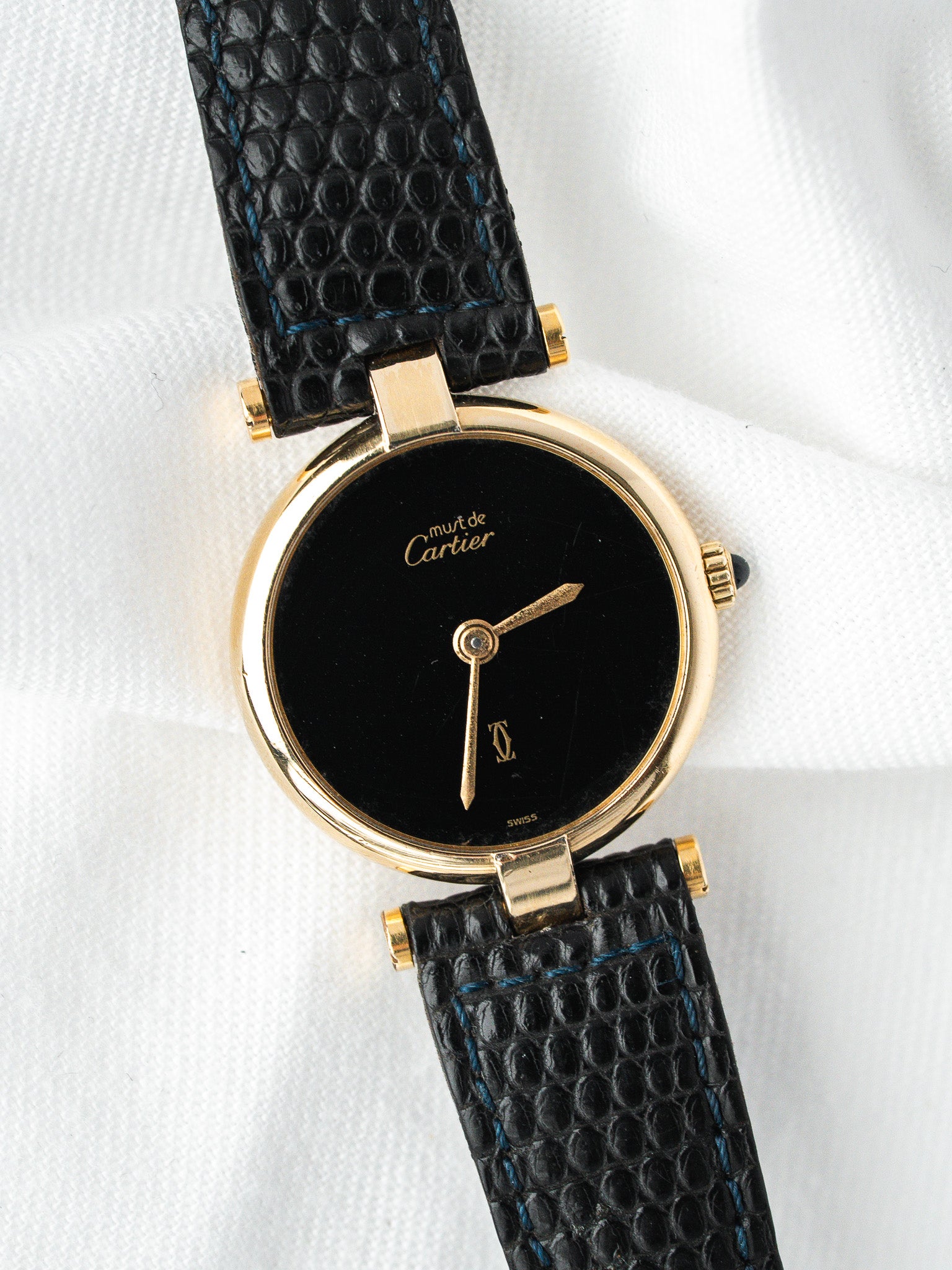 Cartier Must Vendôme 590004 镀金银 — 黑色表盘 Spider (1990s) 