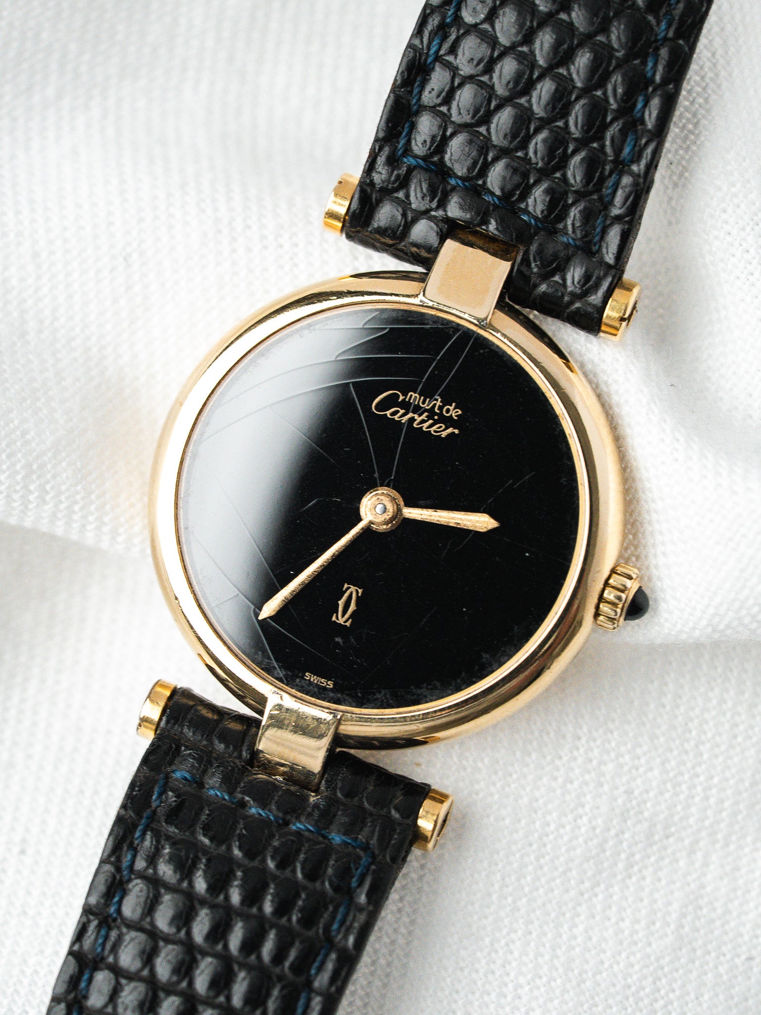 Cartier Must Vendôme 590004 镀金银 — 黑色表盘 Spider (1990s) 