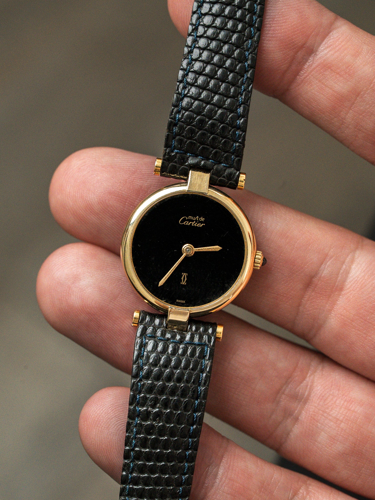 Cartier Must Vendôme 590004 镀金银 — 黑色表盘 Spider (1990s) 