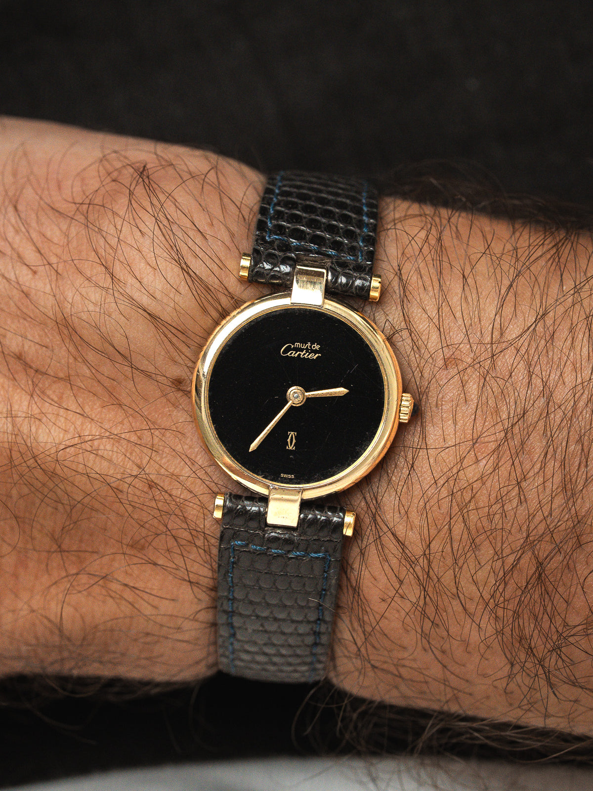 Cartier Must Vendôme 590004 镀金银 — 黑色表盘 Spider (1990s) 