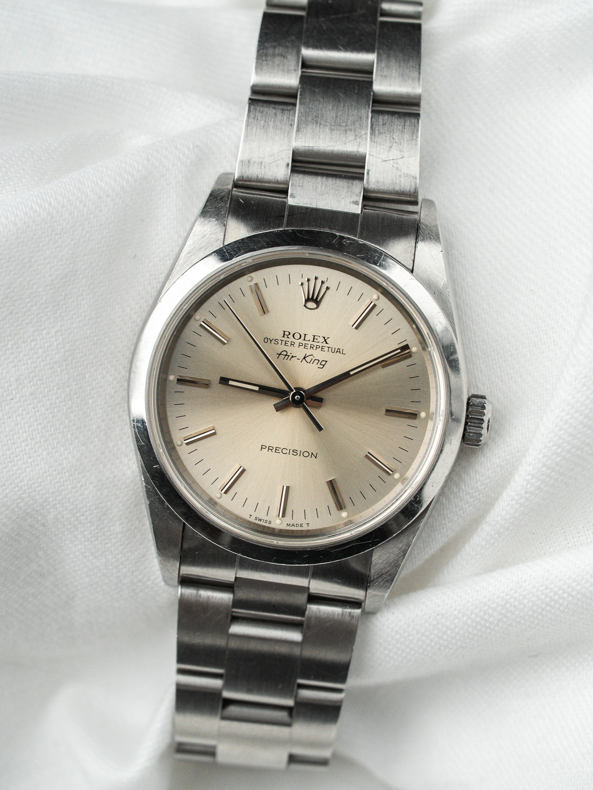 Rolex Air-King Watch 14000 Acero — Esfera plateada patinada (1991) 
