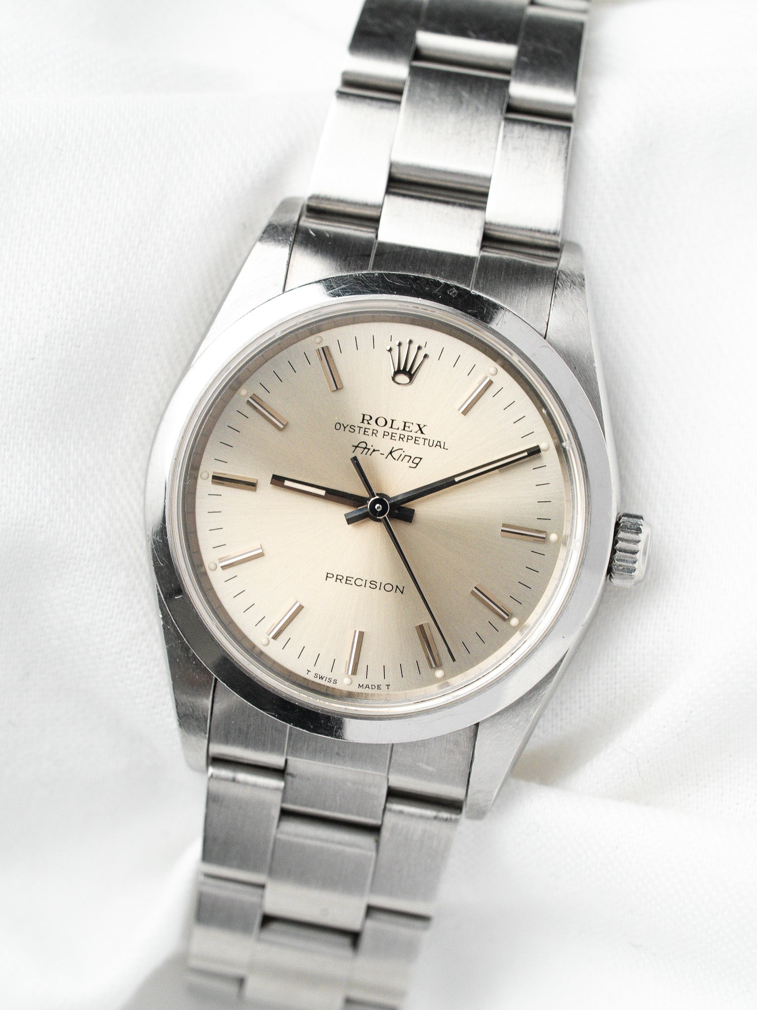 Rolex Air-King Watch 14000 Acero — Esfera plateada patinada (1991) 