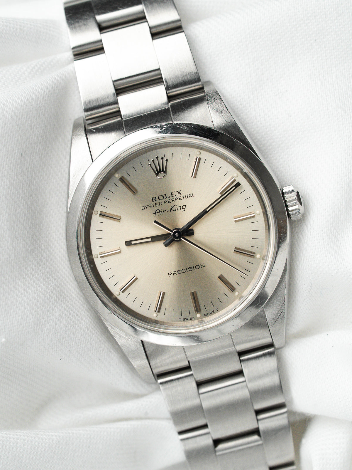 Rolex Air-King Watch 14000 Acero — Esfera plateada patinada (1991) 