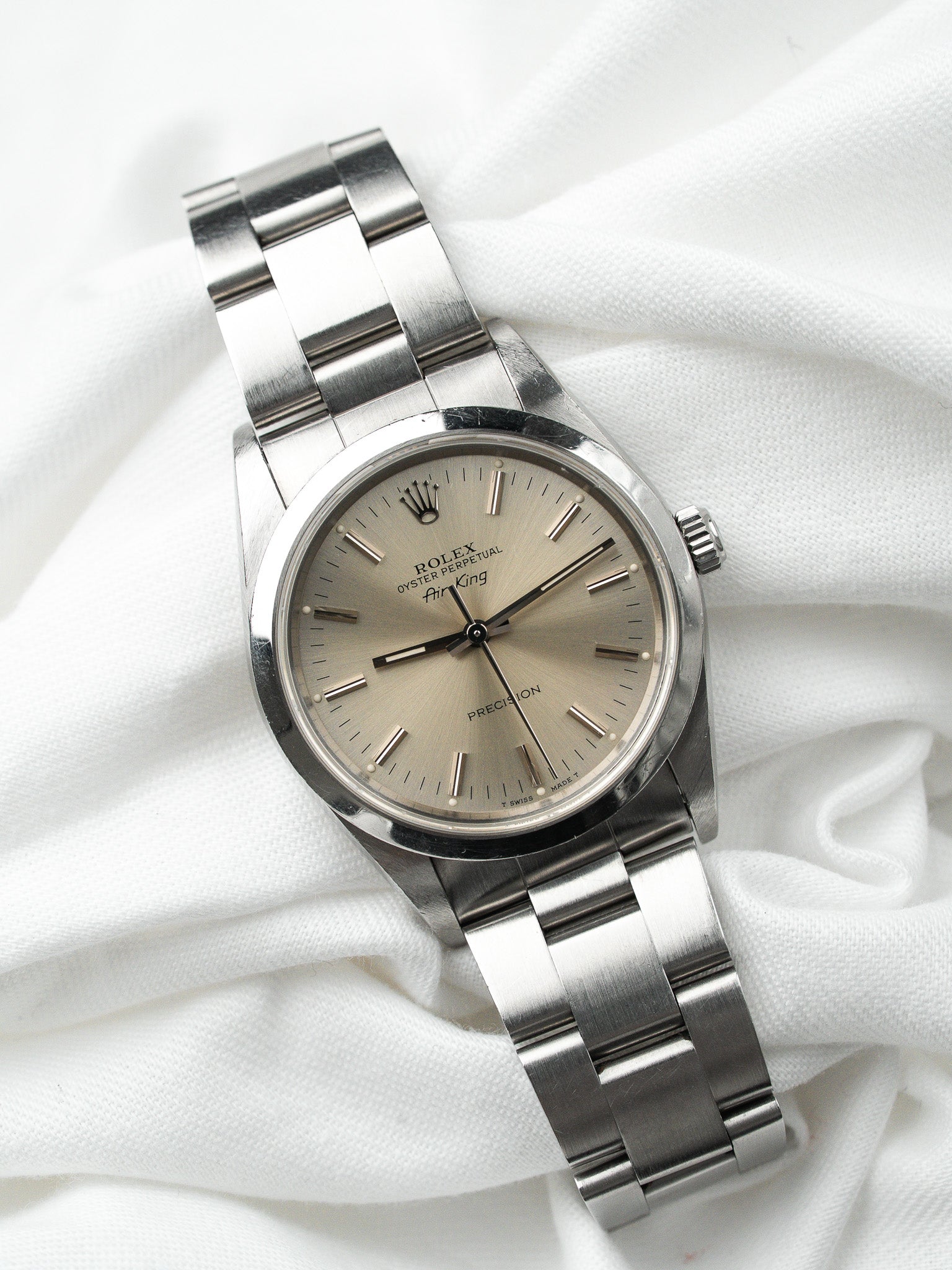Rolex Air-King Watch 14000 Acero — Esfera plateada patinada (1991) 