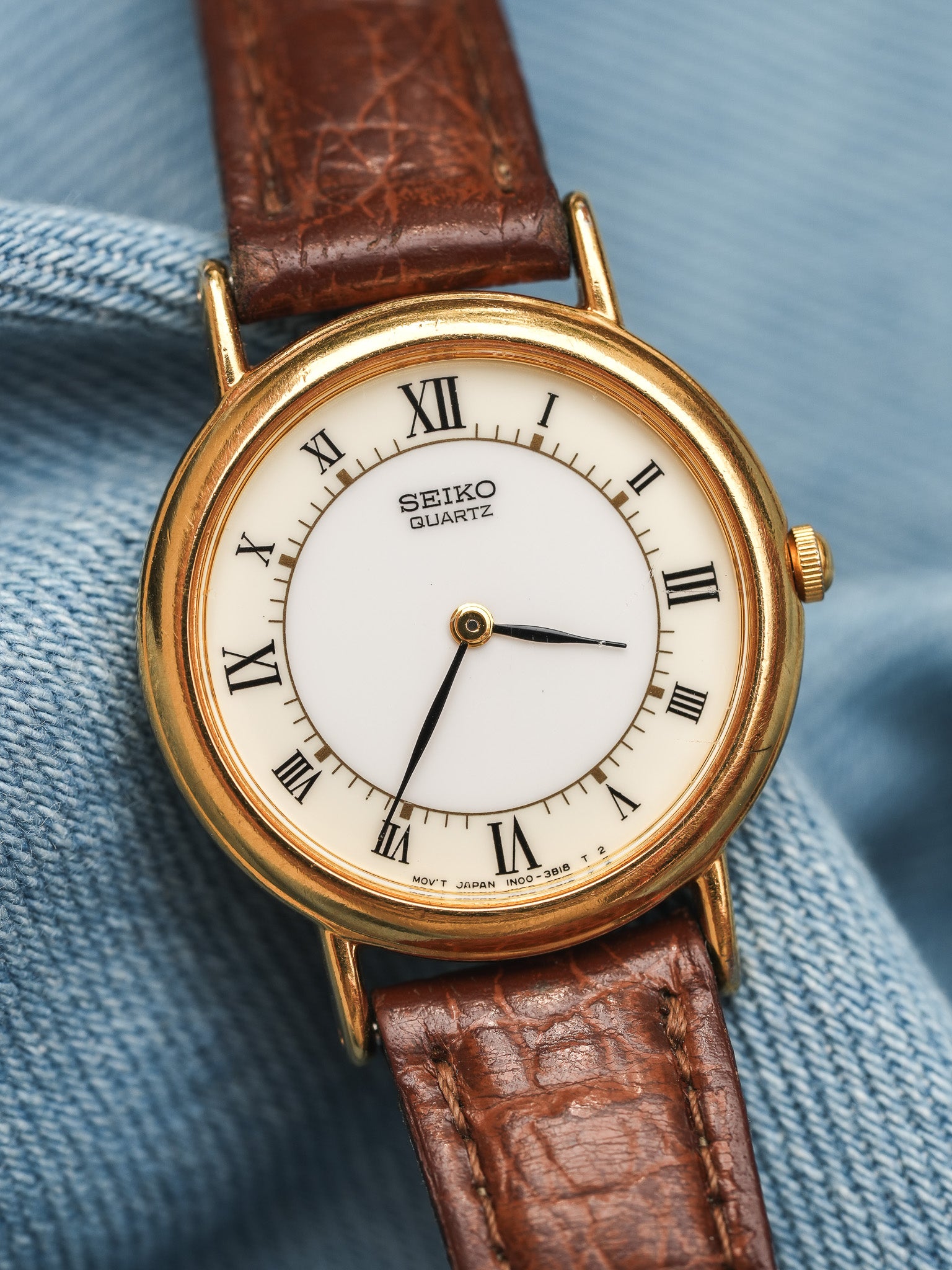 Seiko - ساعة فستان صغيرة كريم أبيض رومان - 1995 
