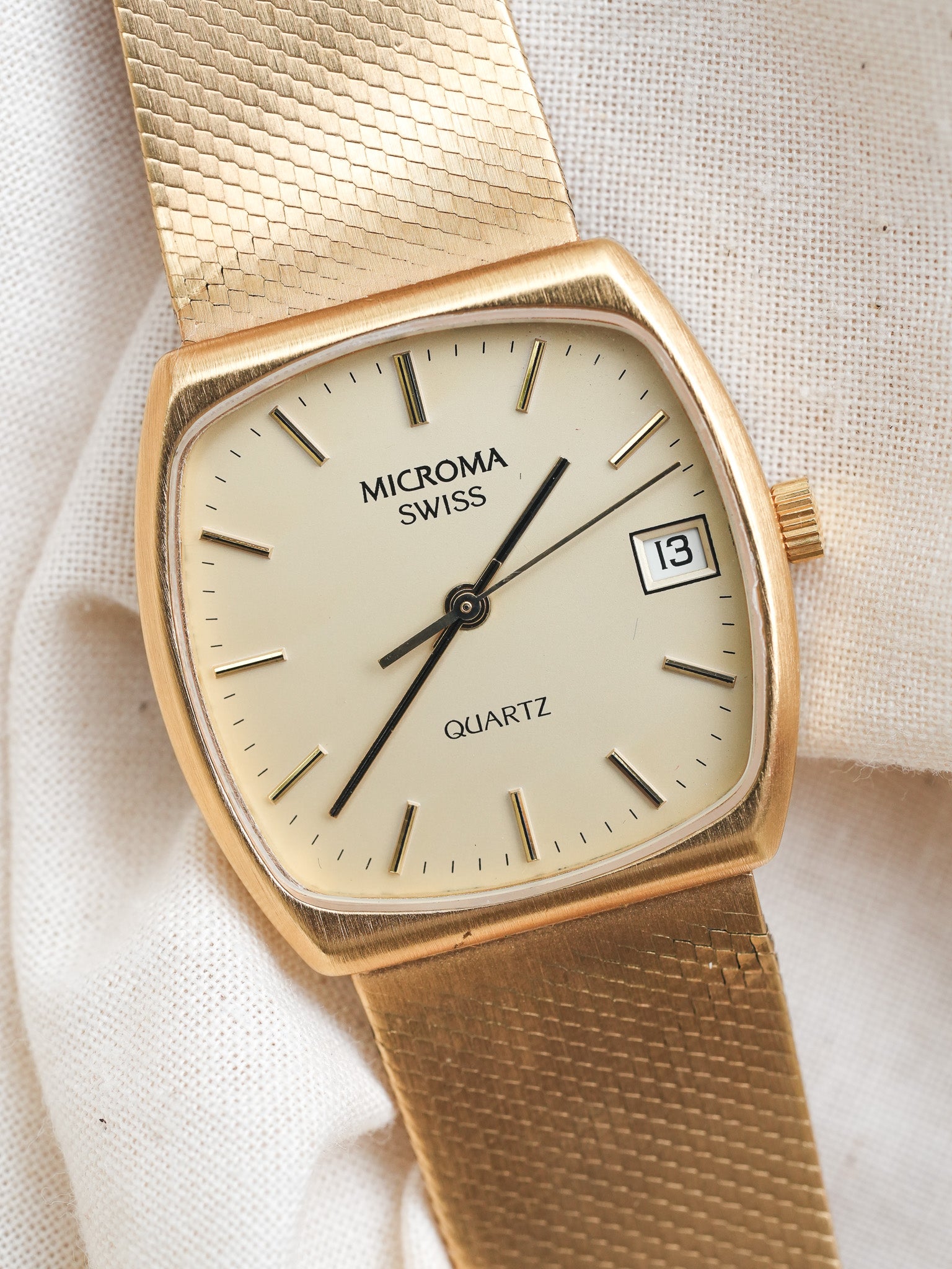 Microma Swiss - سوار مدمج بالذهب مع التاريخ - NOS - 1980s 