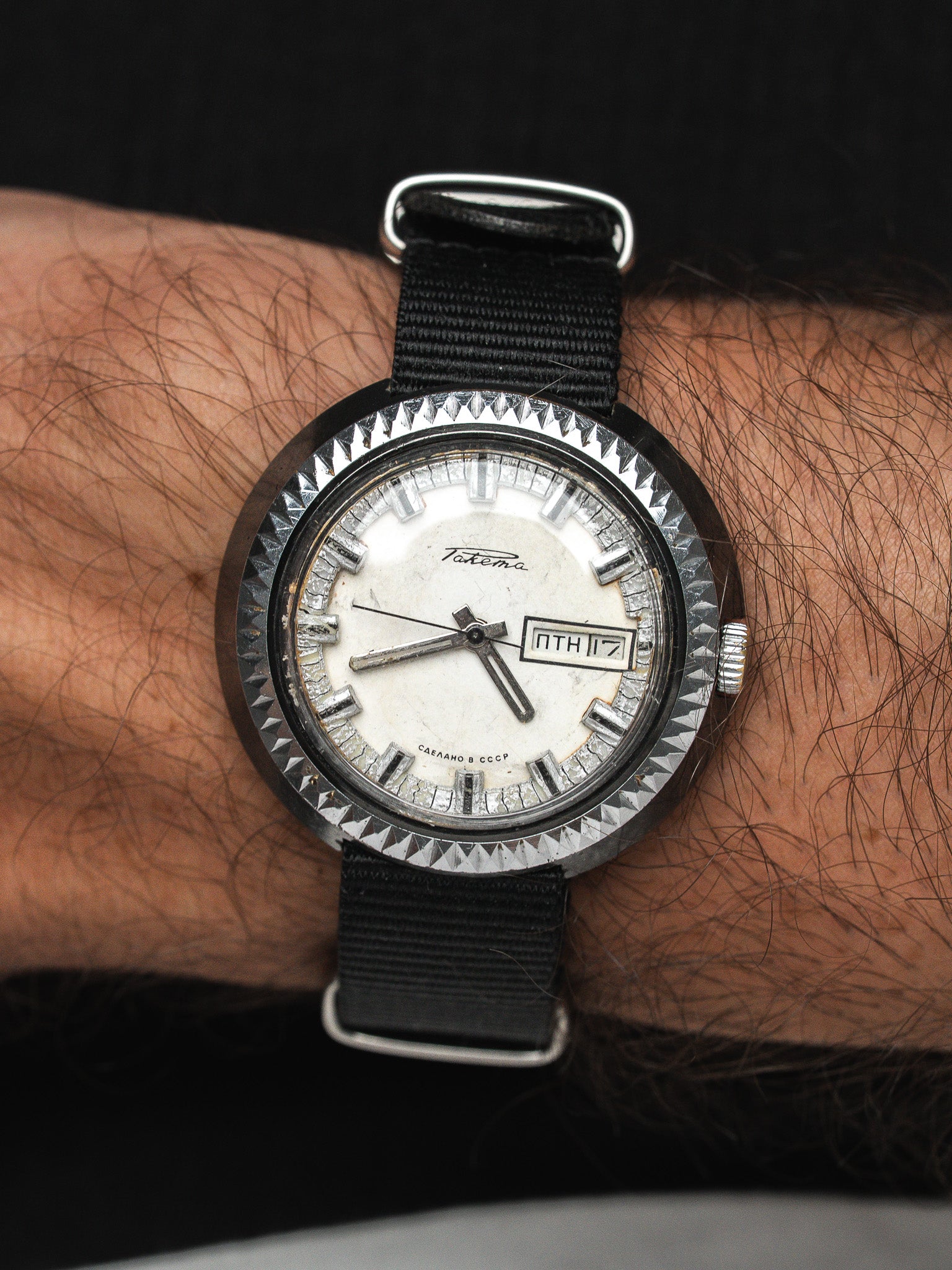 Raketa USSR Watch — Diamond-Set Bezel, Day-Date (1970s) 