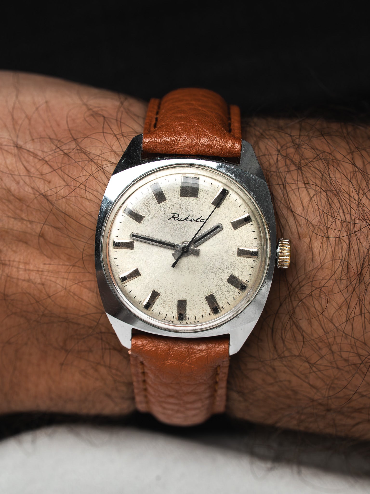 Raketa USSR Watch — Chrome Cushion, Silver Dial (1960s) 