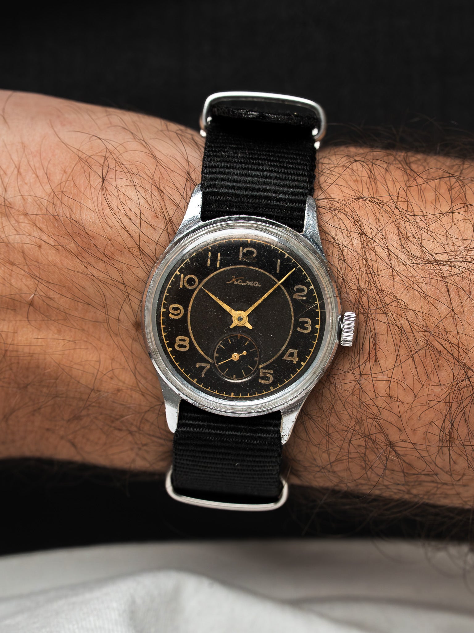 Kama USSR Watch — Black Golden Dial, Sub-seconds (1960s) 