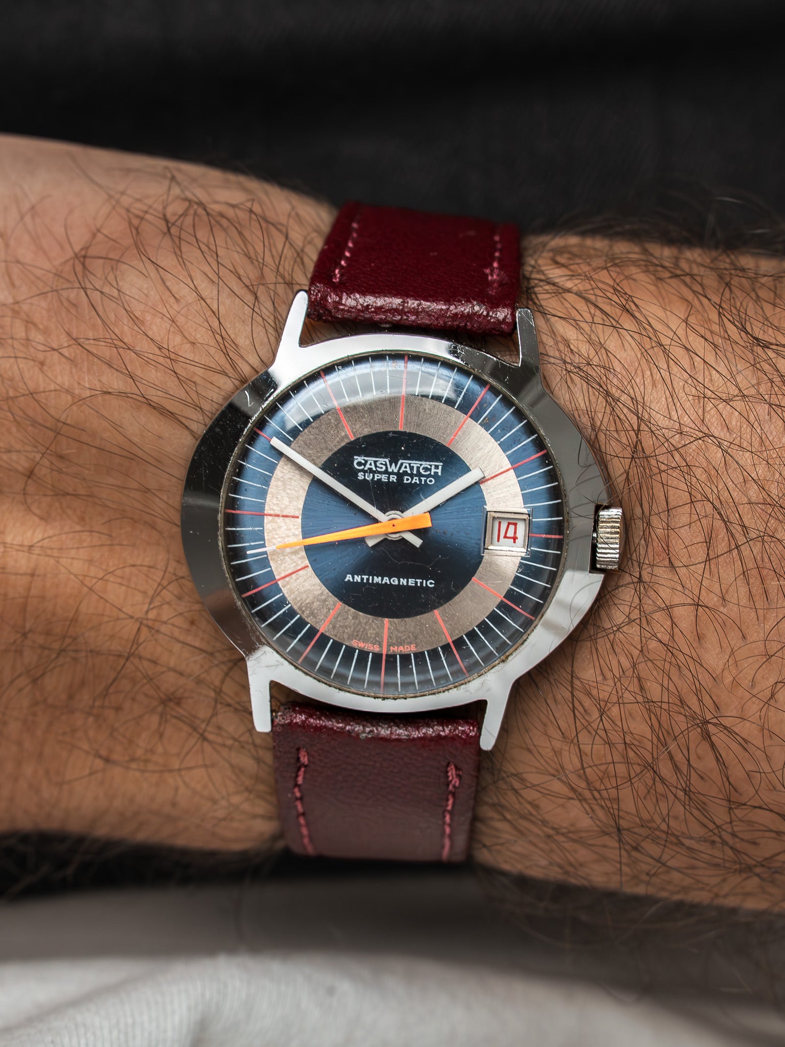 Caswatch Super Dato Watch Stahl — Blaues und silbernes Zifferblatt (1970s) 