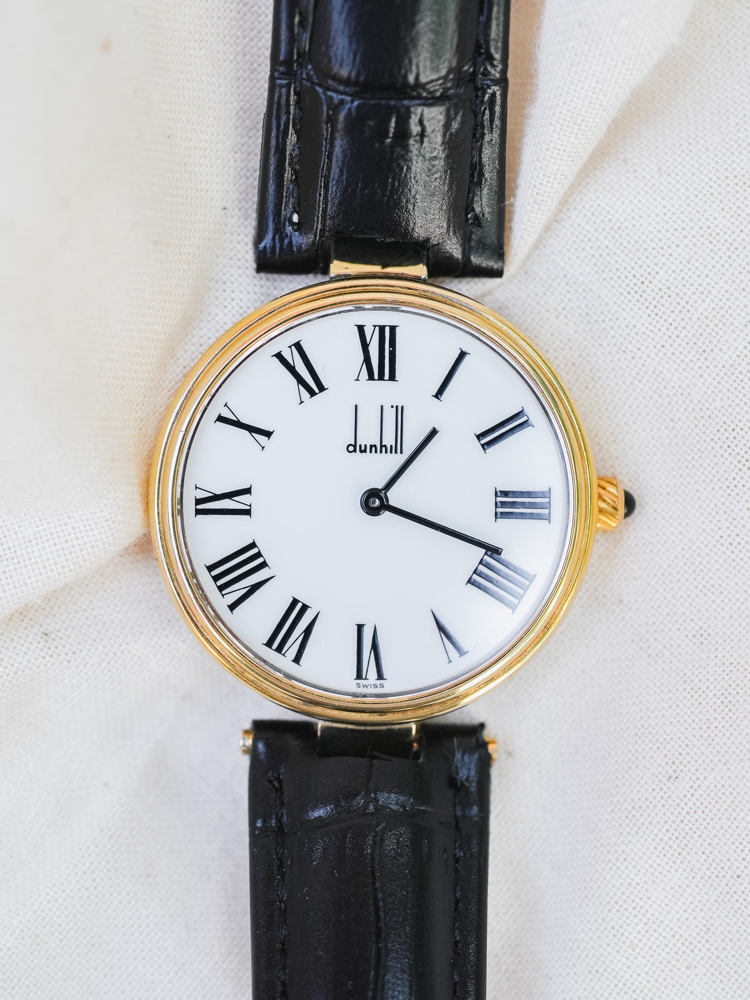 Alfred Dunhill - Ronde en Argent 925 plaqué or cadran blanc - 1980s