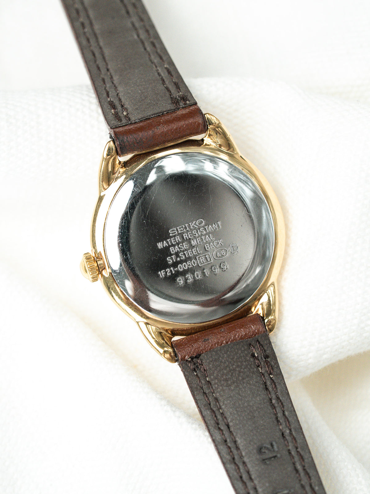 Bracelet cuir marron surpiqué d'origine - Montre Seiko Noie 1F21-0050 - Atelier Victor