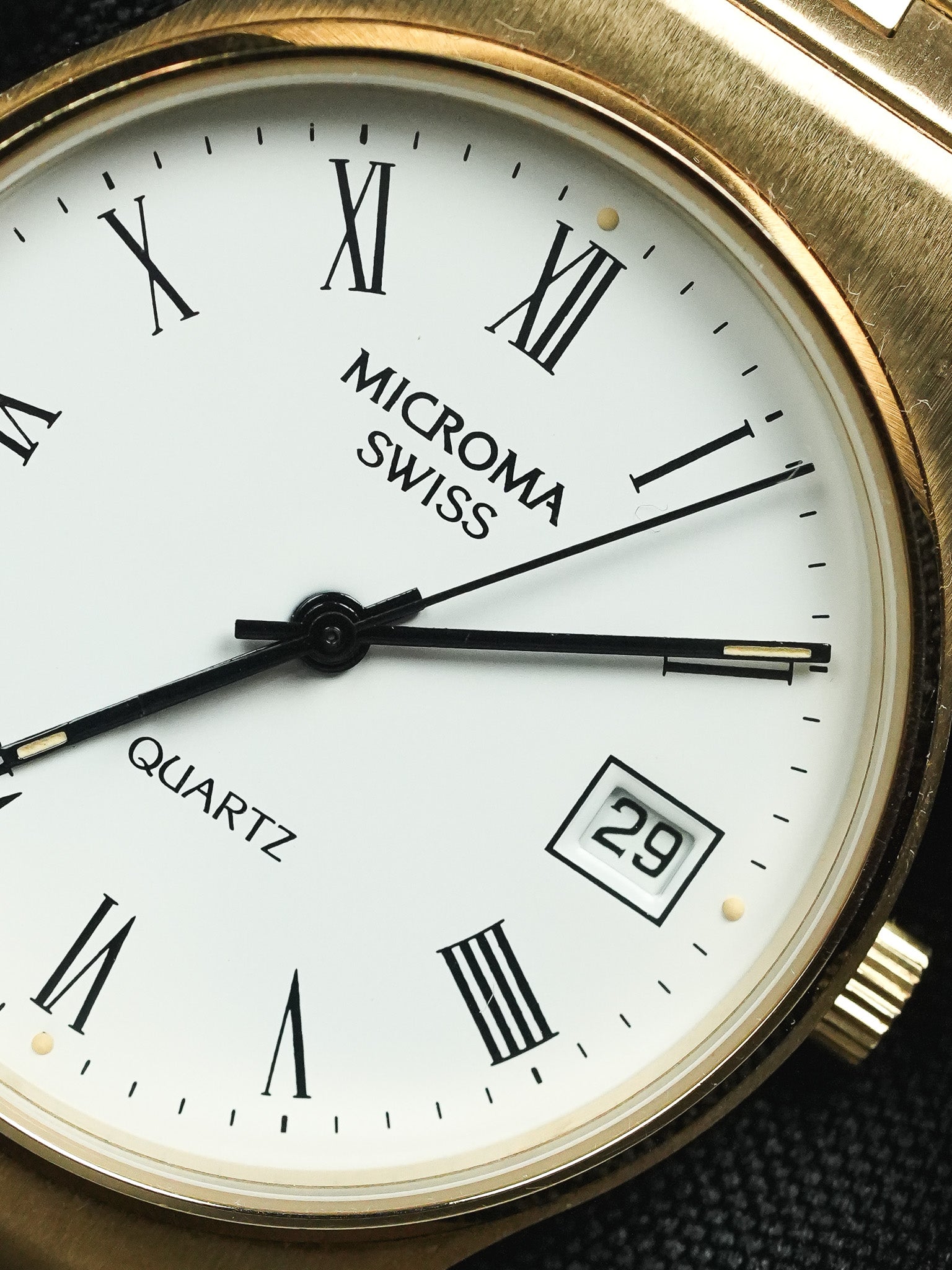 Microma Swiss - Romain Blanc Bracelet intégré plaqué or - Neuve de stock - 1990s