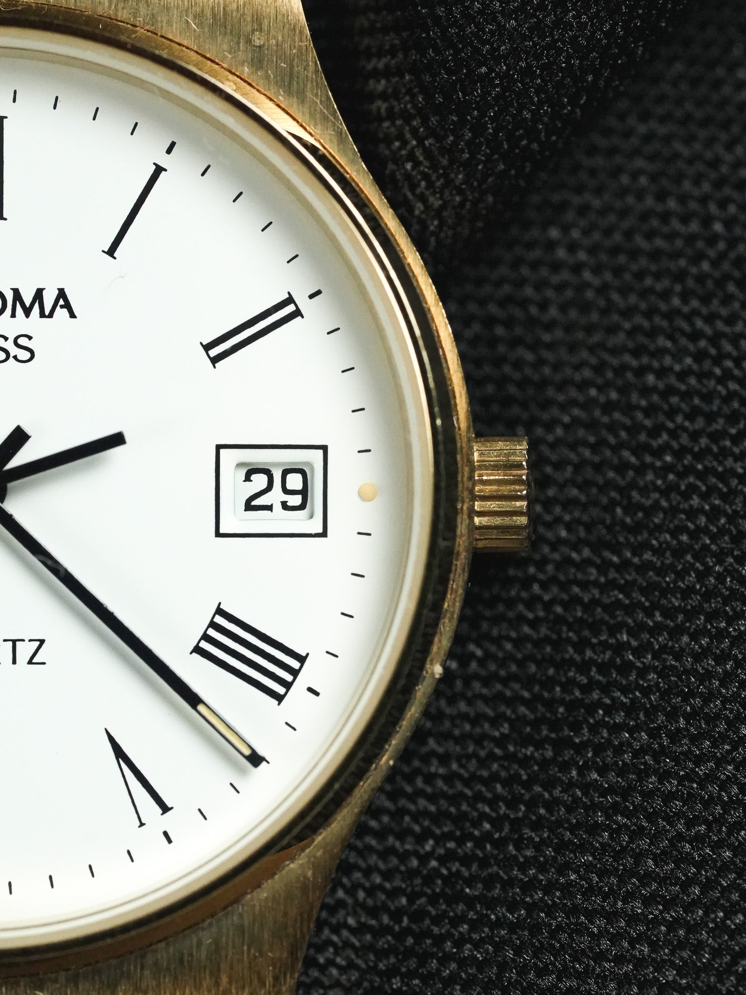 Microma Swiss - Romain Blanc Bracelet intégré plaqué or - Neuve de stock - 1990s