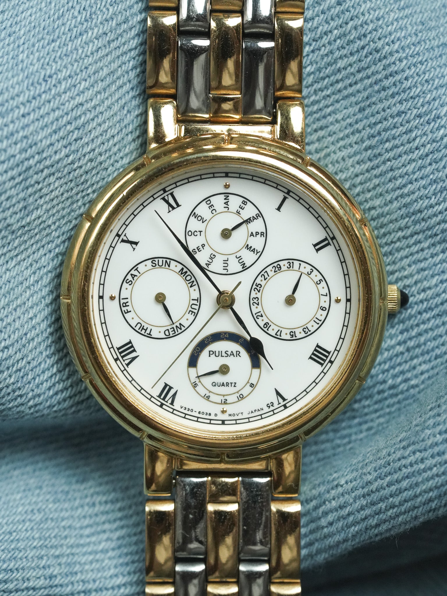 Pulsar x Seiko - Tripla Data Acciaio Oro Cabochon nero - 1998 