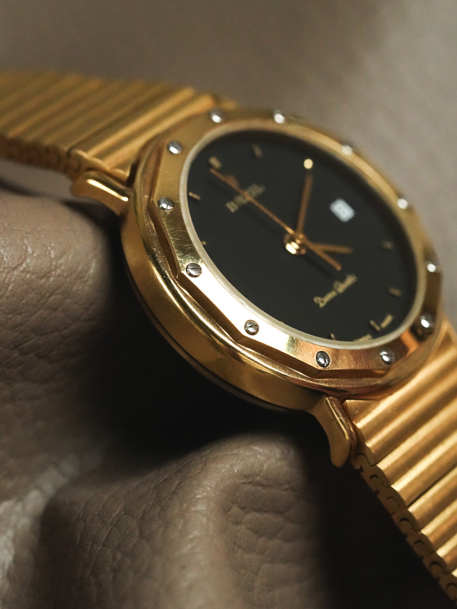 Breil - Gold integral screwed bezel black dial - New from stock - 1990s 