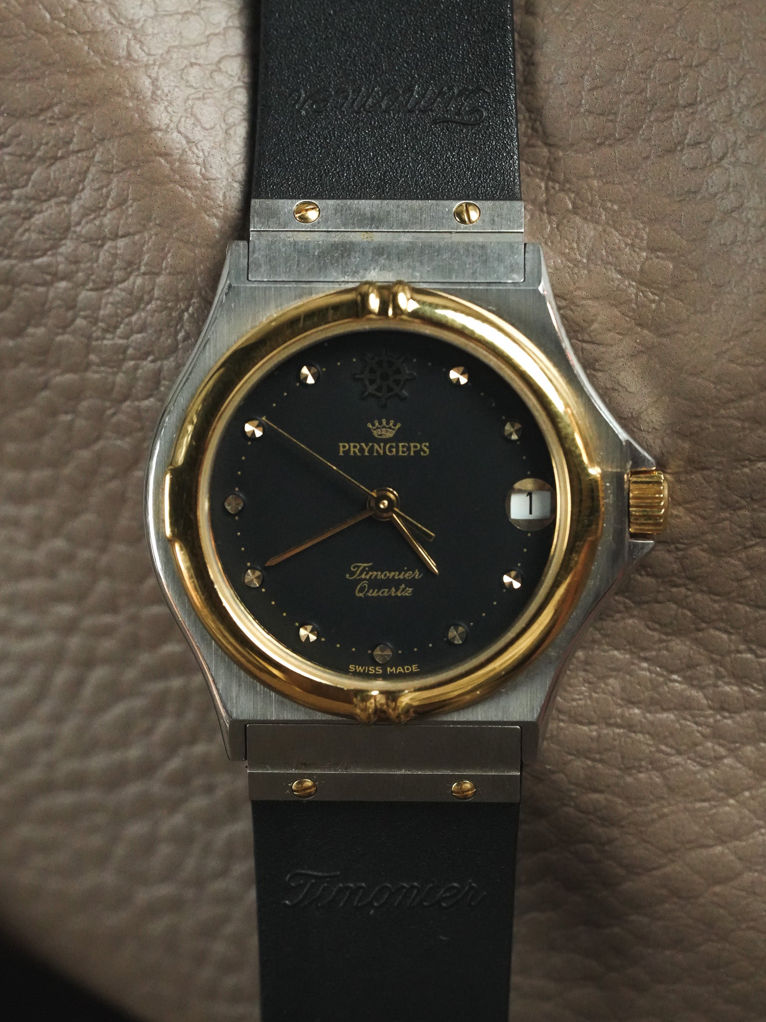 Pryngeps - Style "Hublot" Acier Or - Neuve de stock - 1990s