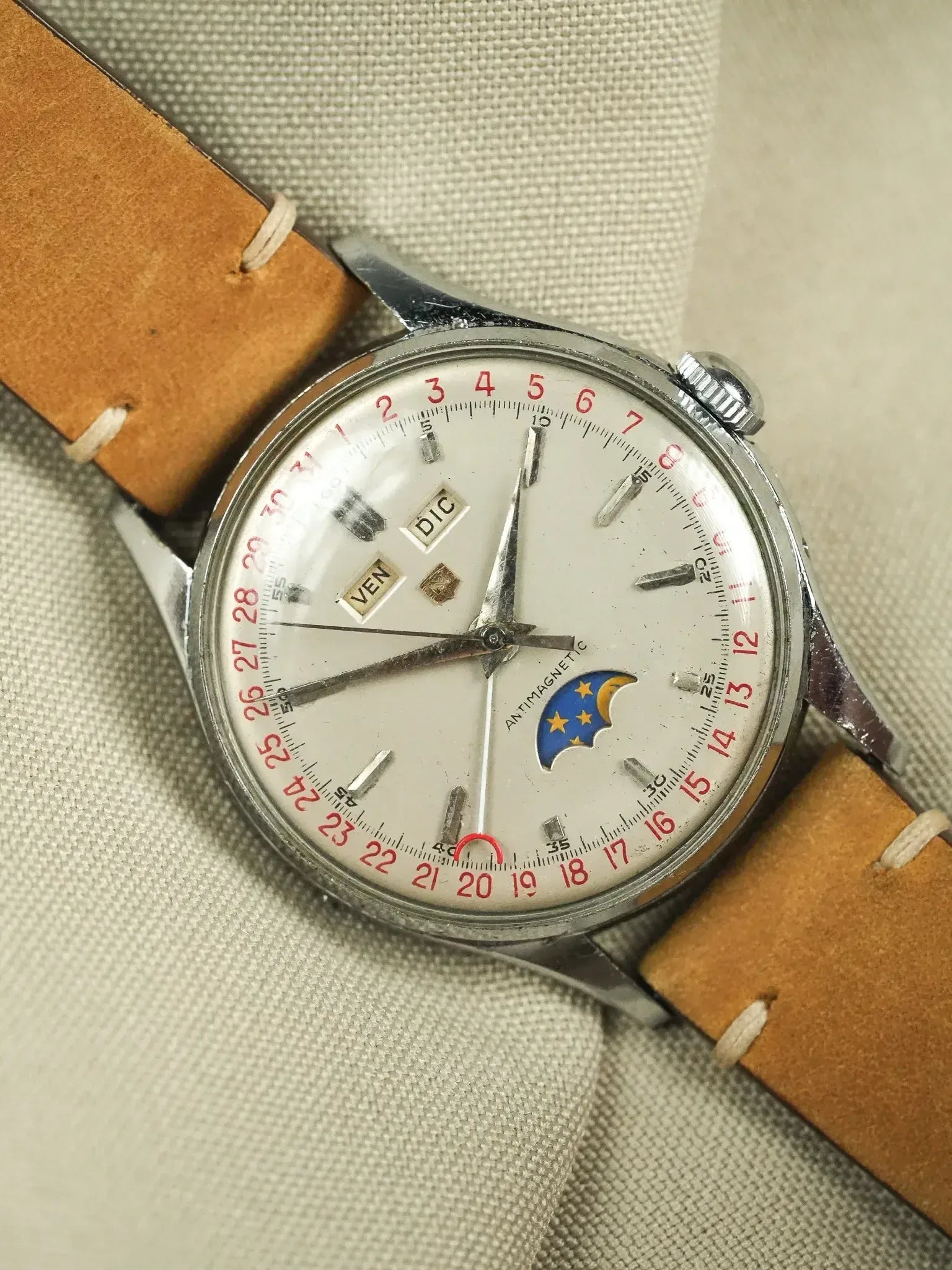 Nobellux - Valjoux 90 Acero Fase lunar Calendario triple - 1950s 