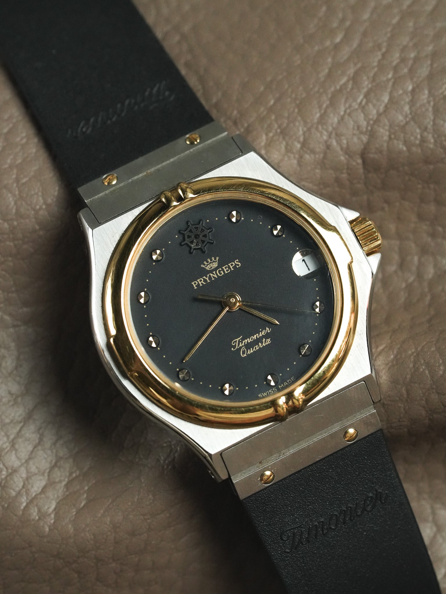 Pryngeps - Style "Hublot" Acier Or - Neuve de stock - 1990s