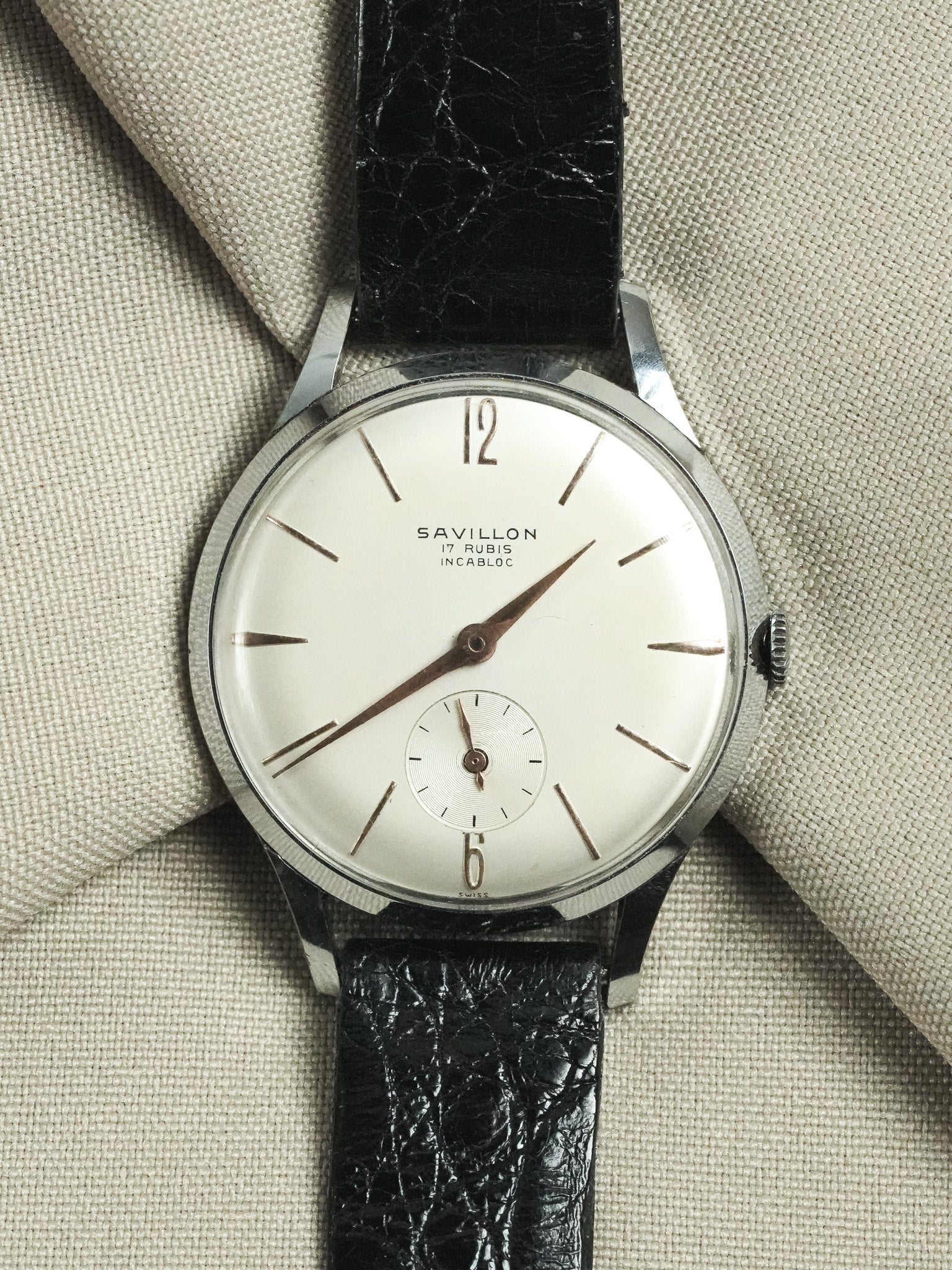 Savillon - Steel dress watch with rose gold index small second - 1970s 