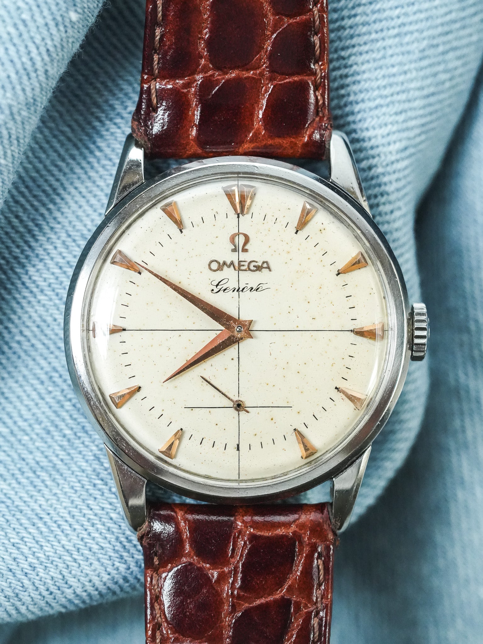 Omega - Genève 2748-3 Acier Patine Ivoire - 1954