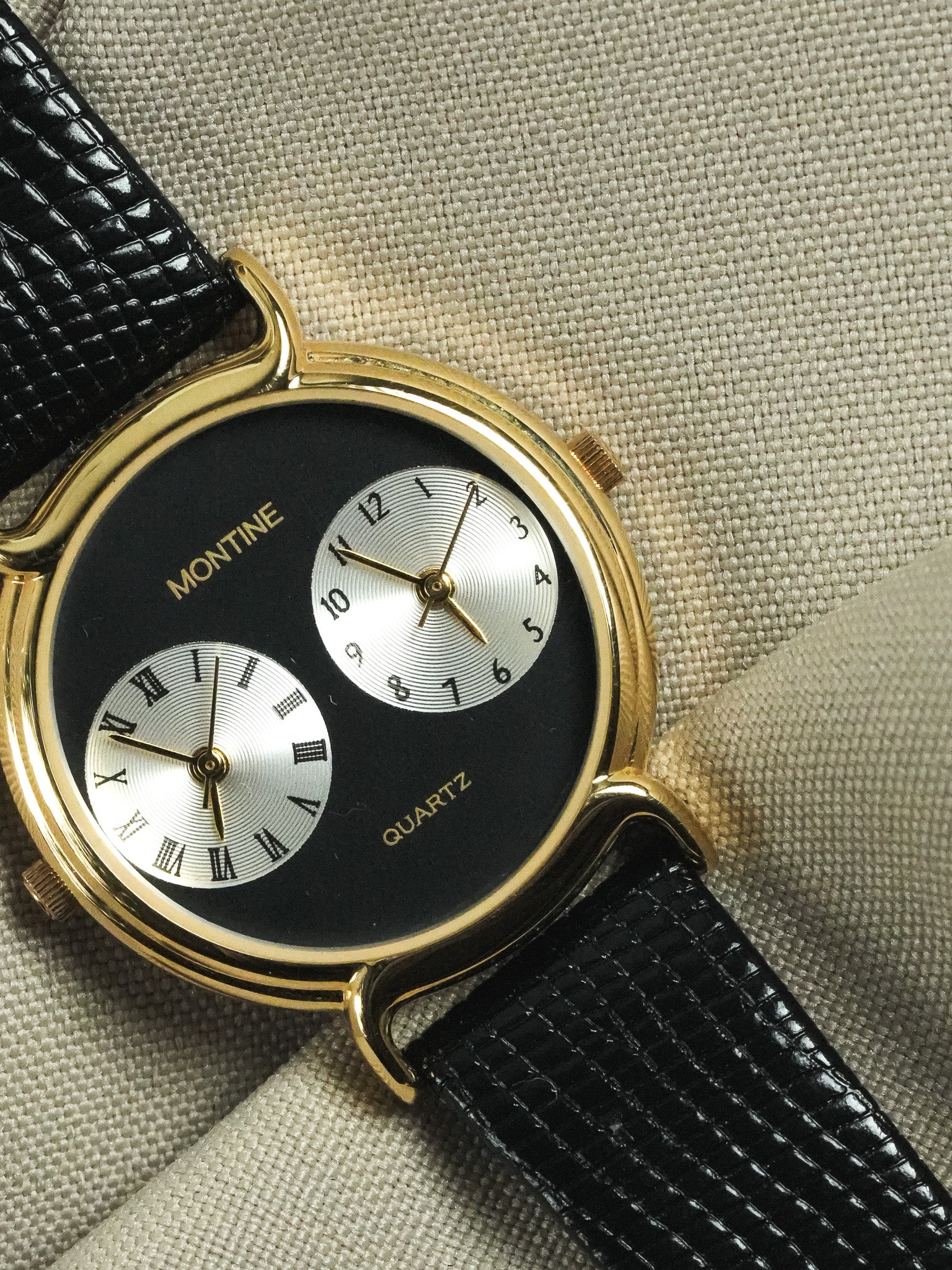Montine - Двойные часовые пояса с черным циферблатом - коробка и документы - 1990s 
