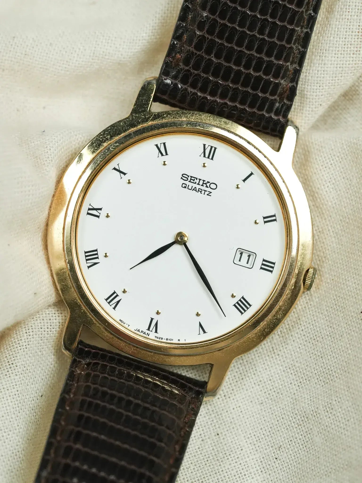 Seiko - Reloj de Vestir Fecha Chapado en Oro Índice Romano - 2002 