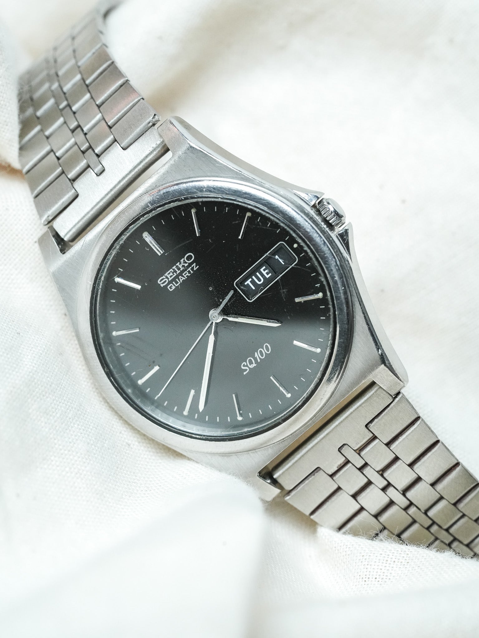 Seiko - SQ100 Daydate Noir Acier - 1994