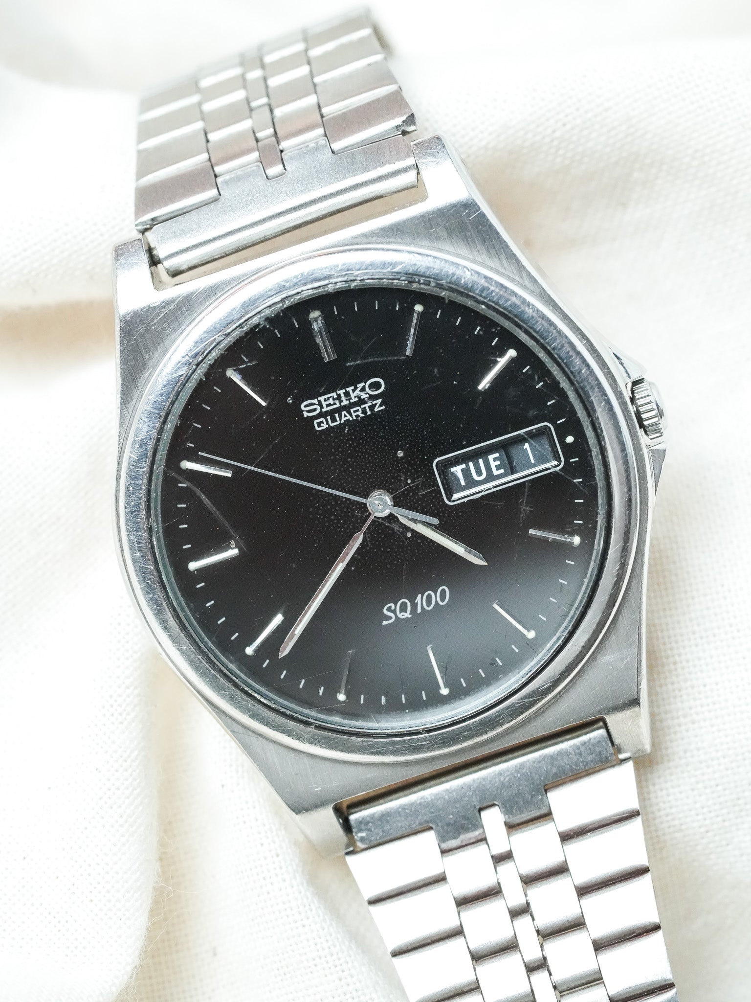 Seiko - SQ100 Daydate Noir Acier - 1994