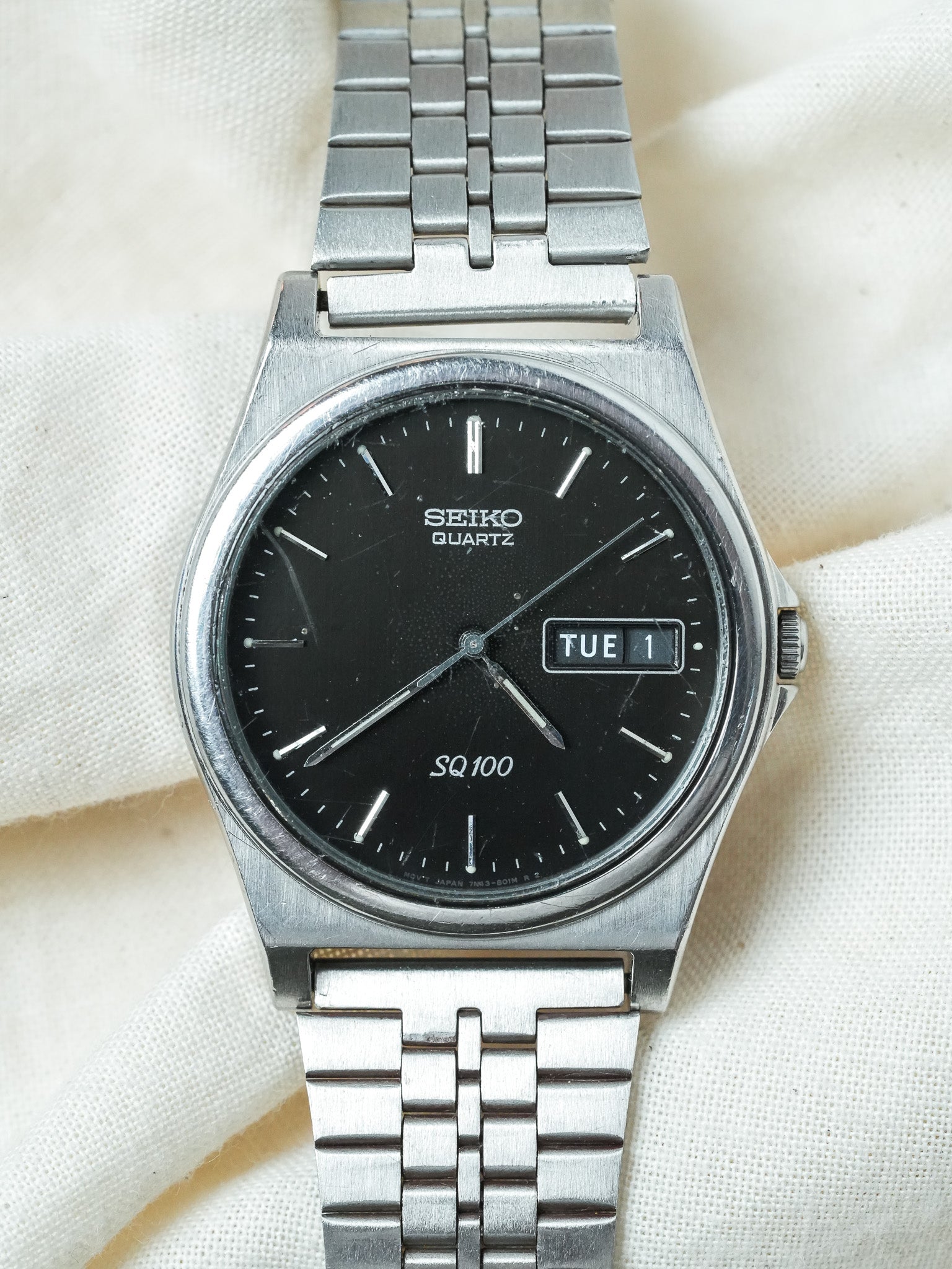 Seiko - SQ100 Daydate Noir Acier - 1994