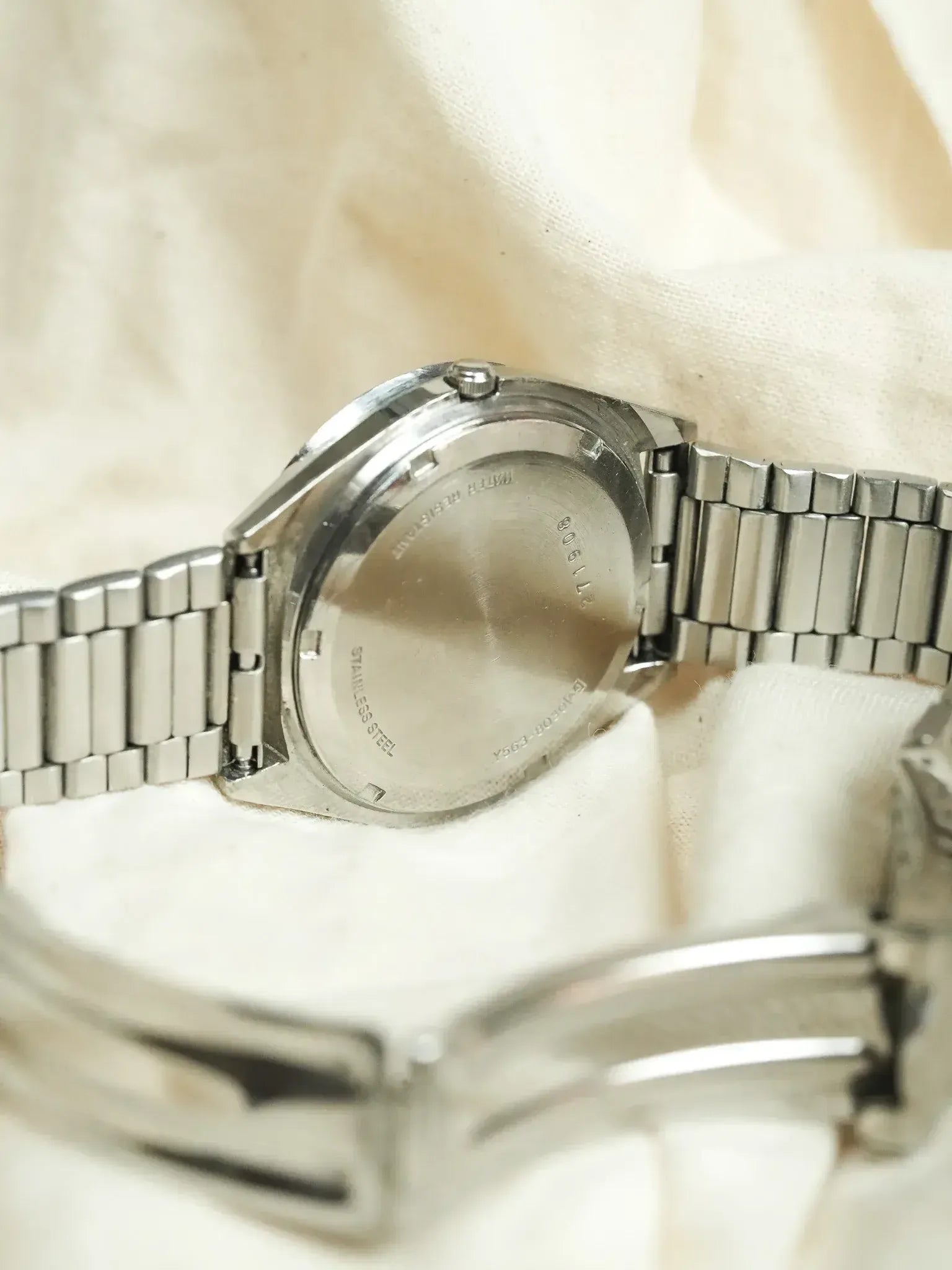 Vintage Omega watch back in stainless steel, model reference visible on case