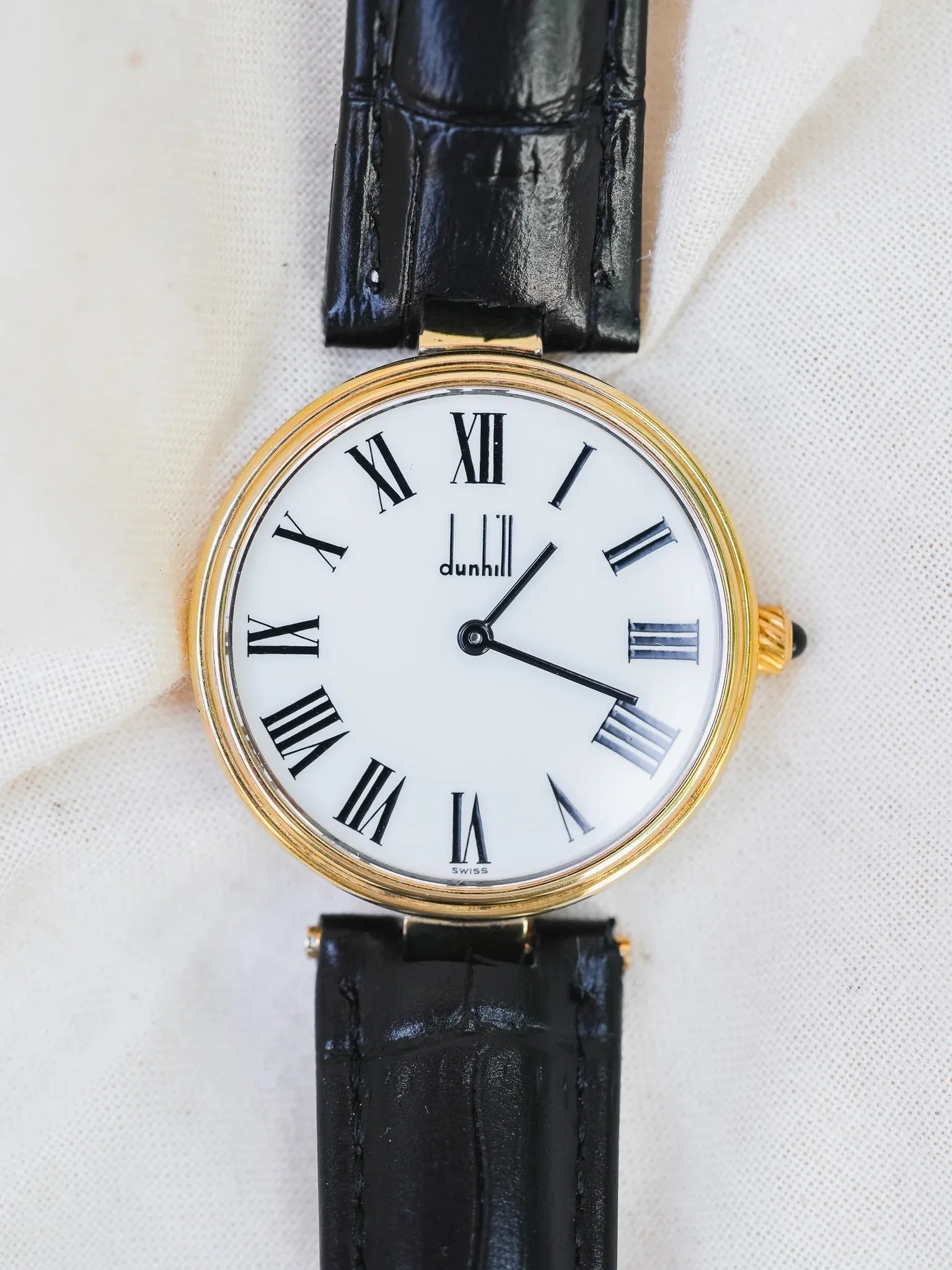 Alfred Dunhill - Ronde en Argent 925 plaqué or cadran blanc - 1980s - Atelier Victor - Vintage  Shop