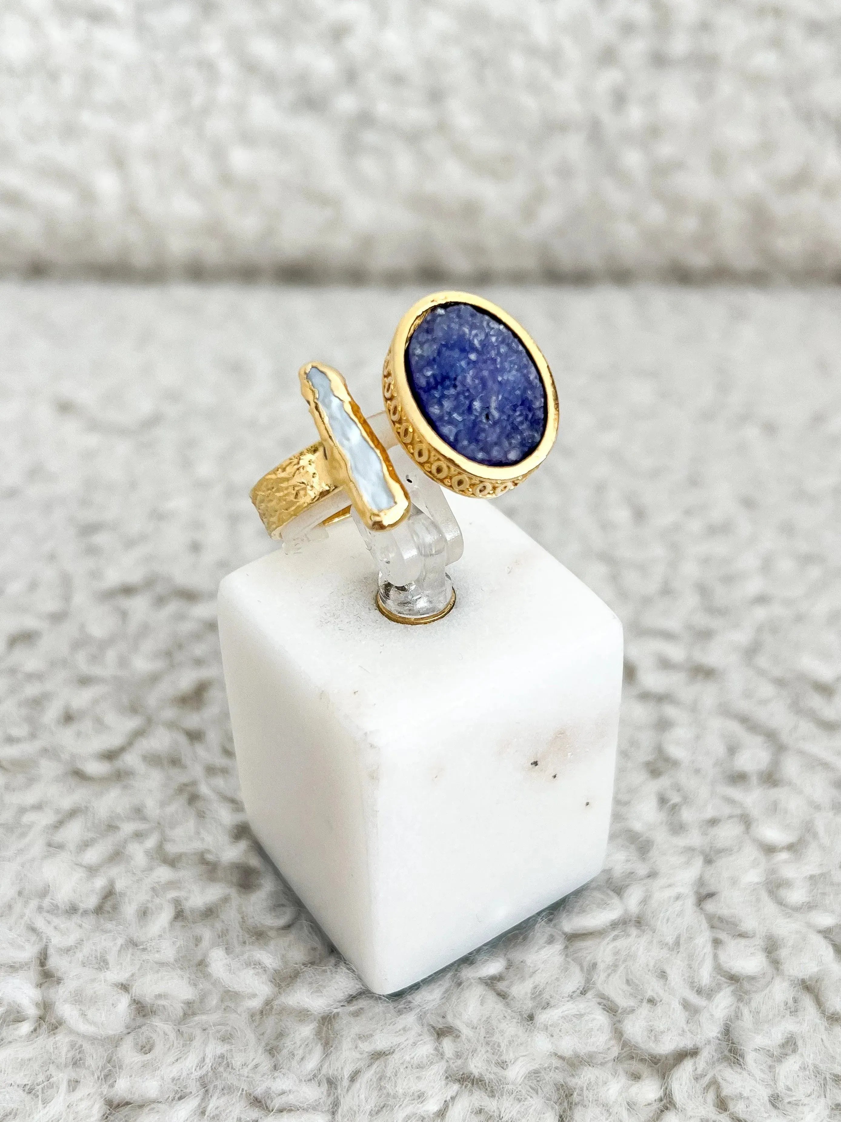 Bague Double - Perle naturelle et Lapis Lazuli - Atelier Victor - Vintage  Shop