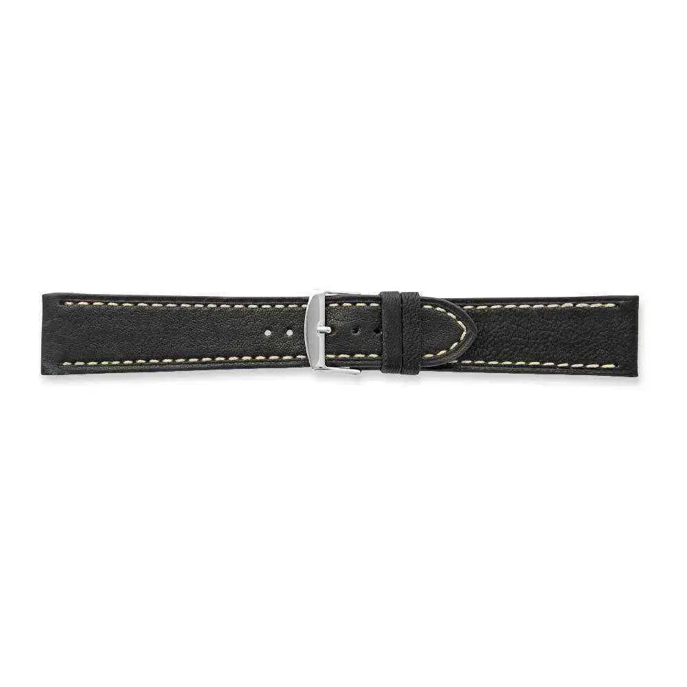 Bracelet de montre Noir surpiqûre écru - Cuir souple - Atelier Victor Paris - Vintage Watch Shop Dubai