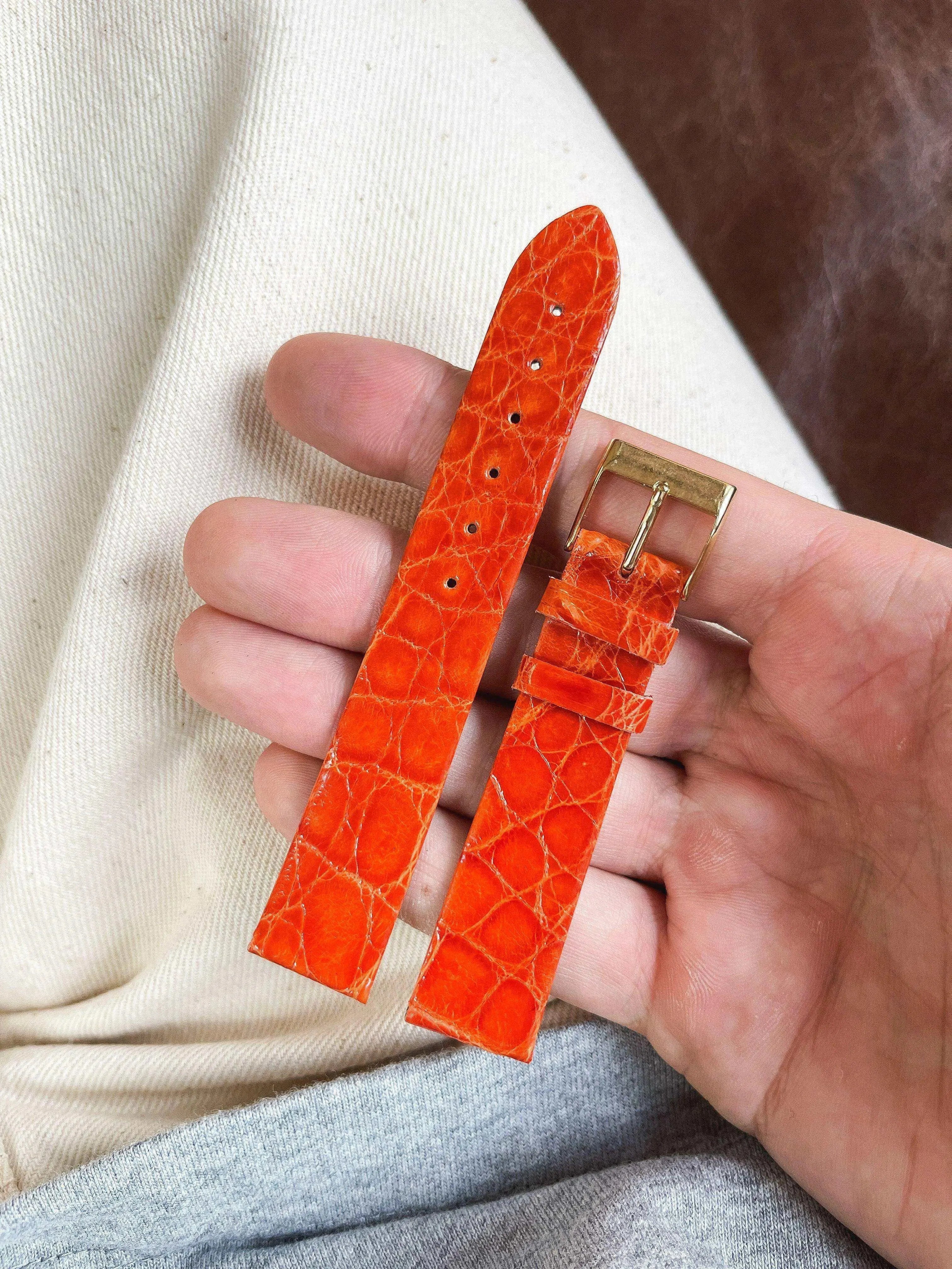 Bracelet de montre vintage orange - Cuir Alligator - Atelier Victor - Vintage  Shop