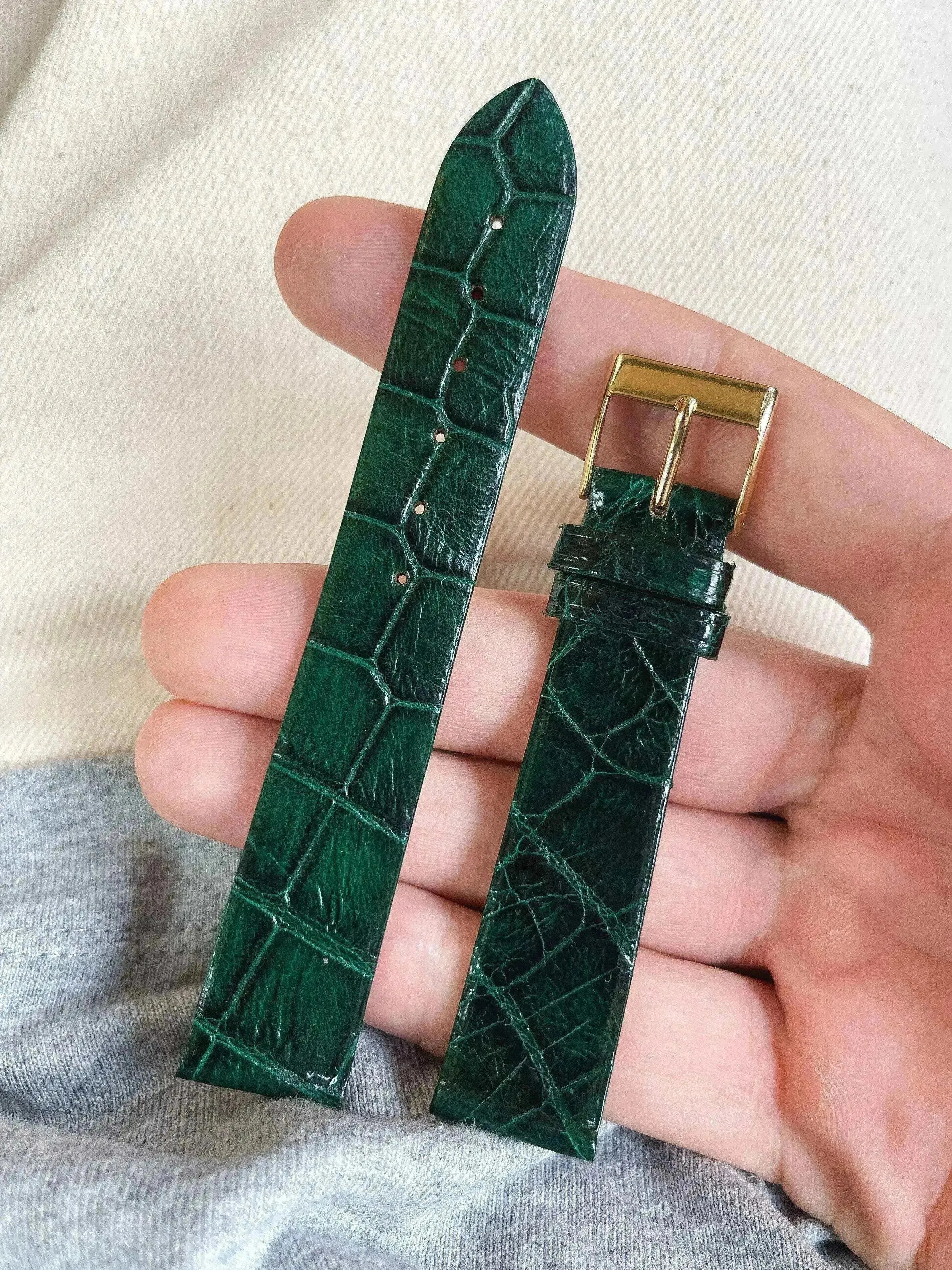Bracelet de montre vintage vert - Cuir Alligator - Atelier Victor