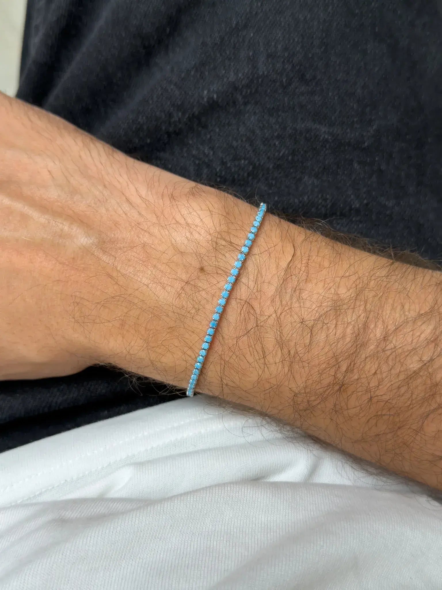 Bracelet Tennis en argent 925 & Turquoise Naturelle - Octavien Turquoise - Moyen Modèle - Atelier Victor