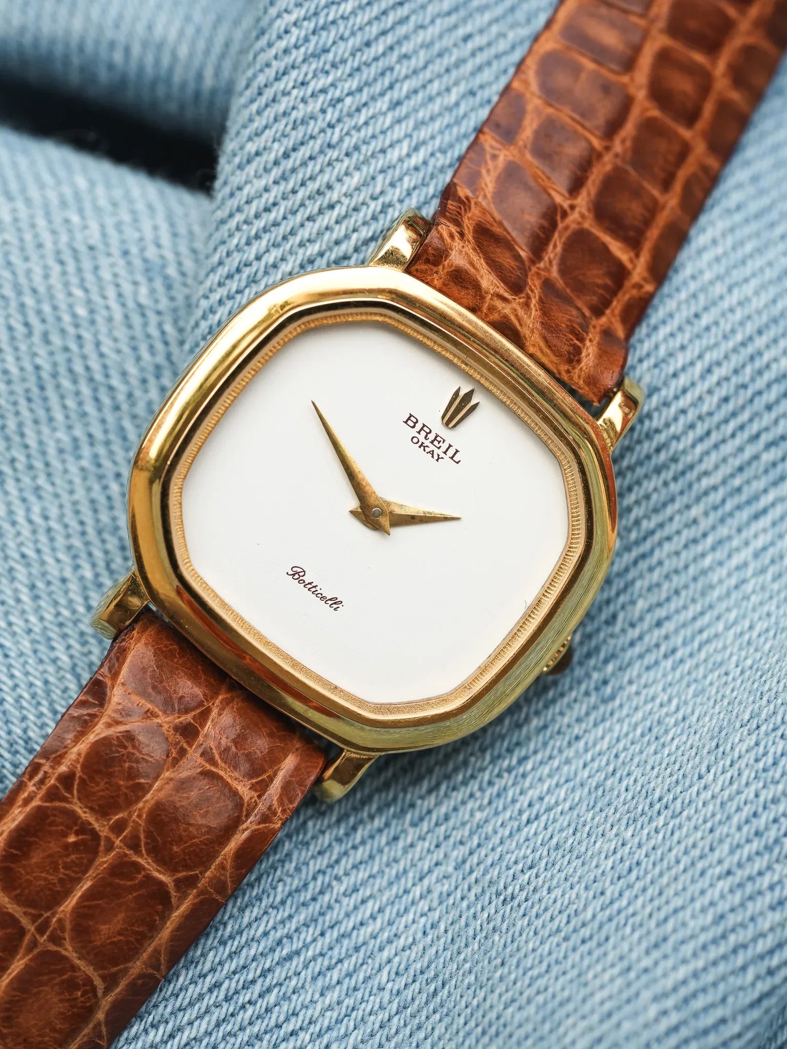 Breil - Mini Octogonale Or Cadran blanc Cabochon orange - NOS - 1980s - Atelier Victor