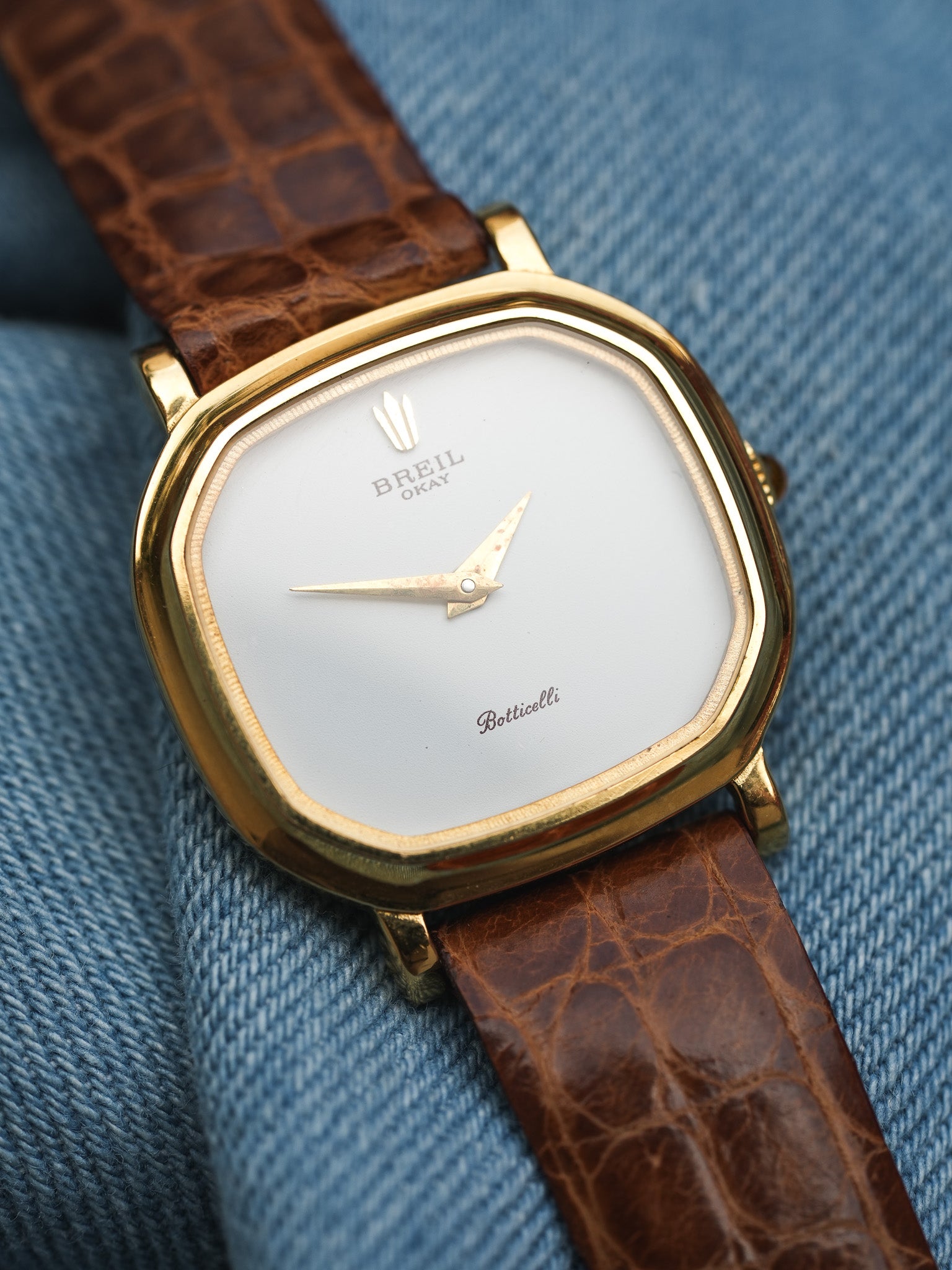 Breil - Mini Octogonale Or Cadran blanc Cabochon orange - NOS - 1980s - Atelier Victor Paris - Vintage Watch Shop Dubai