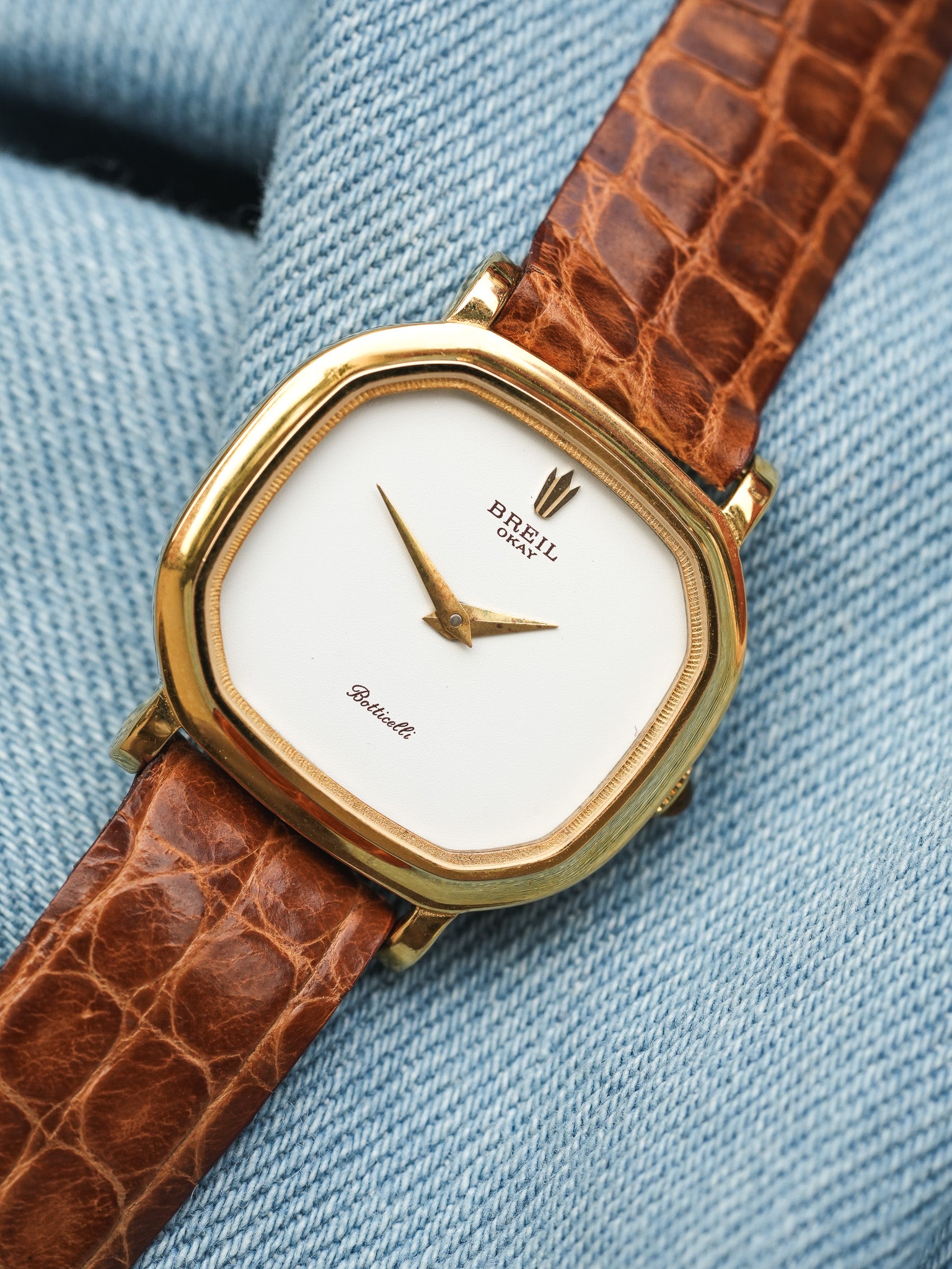 Breil - Mini Octogonale Or Cadran blanc Cabochon orange - NOS - 1980s - Atelier Victor Paris - Vintage Watch Shop Dubai