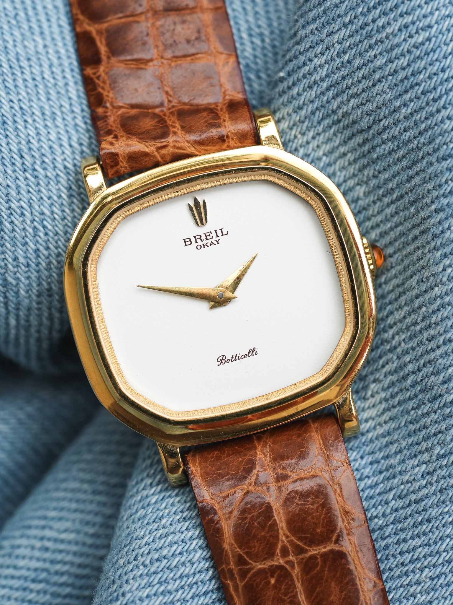 Breil - Mini Octogonale Or Cadran blanc Cabochon orange - NOS - 1980s - Atelier Victor Paris - Vintage Watch Shop Dubai