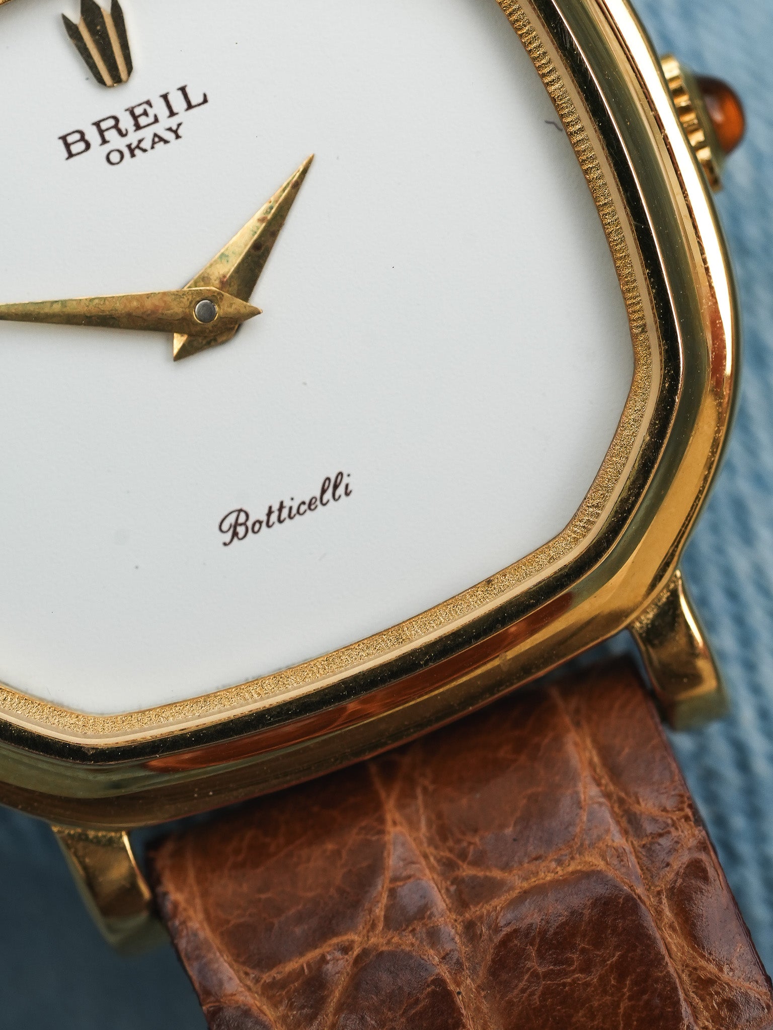 Breil - Mini Octogonale Or Cadran blanc Cabochon orange - NOS - 1980s - Atelier Victor Paris - Vintage Watch Shop Dubai