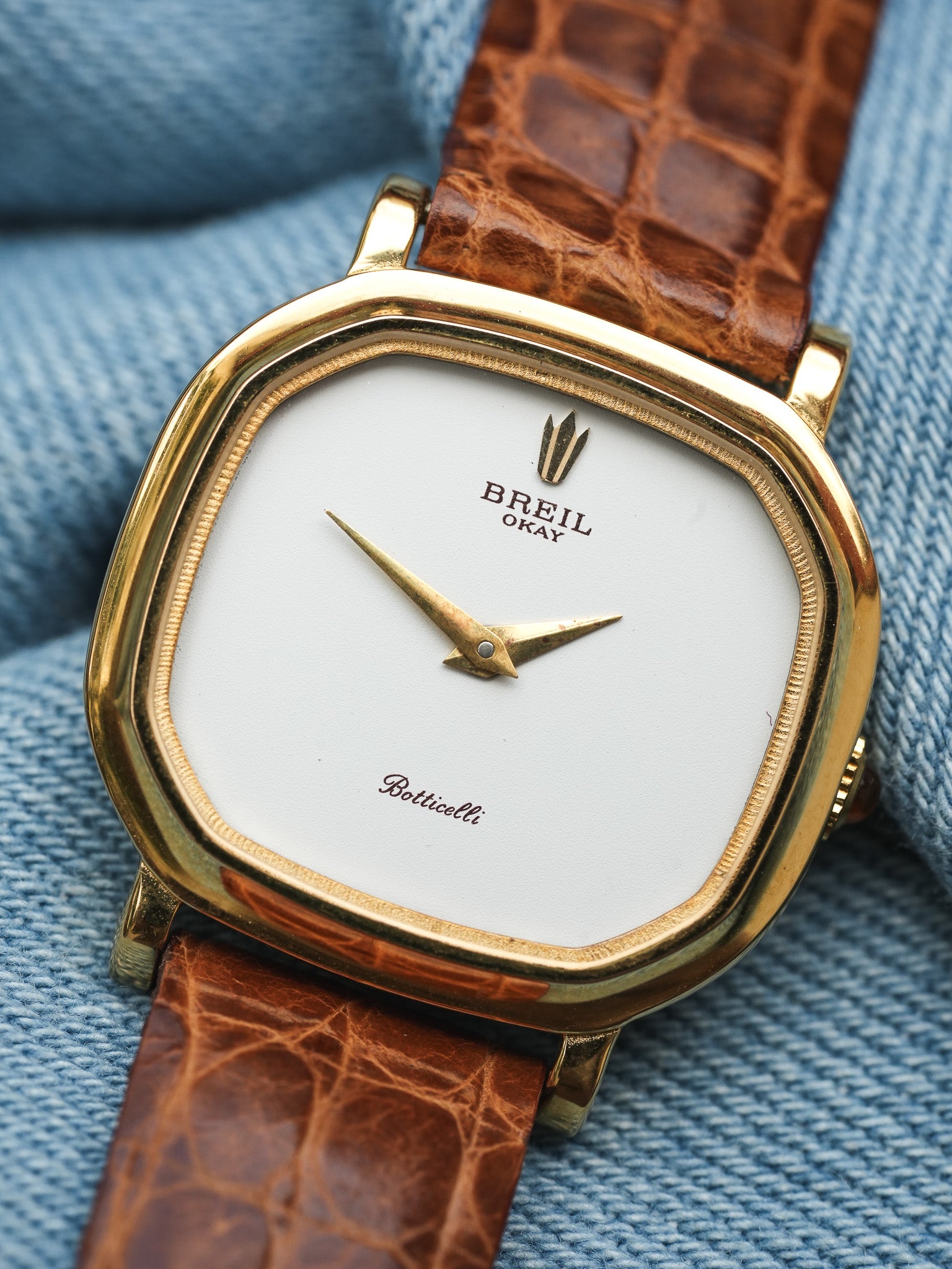 Breil - Mini Octogonale Or Cadran blanc Cabochon orange - NOS - 1980s - Atelier Victor Paris - Vintage Watch Shop Dubai