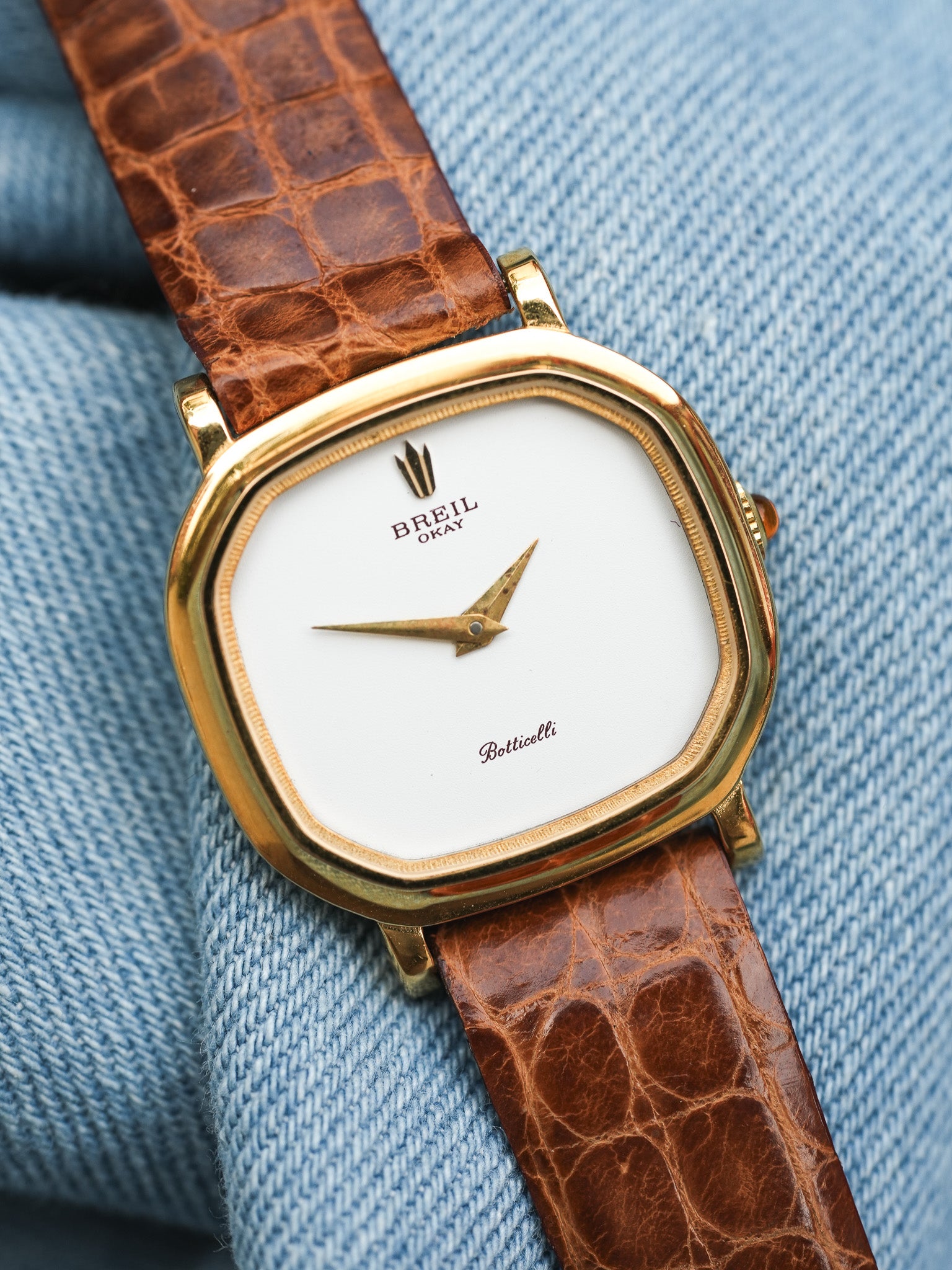 Breil - Mini Octogonale Or Cadran blanc Cabochon orange - NOS - 1980s - Atelier Victor Paris - Vintage Watch Shop Dubai