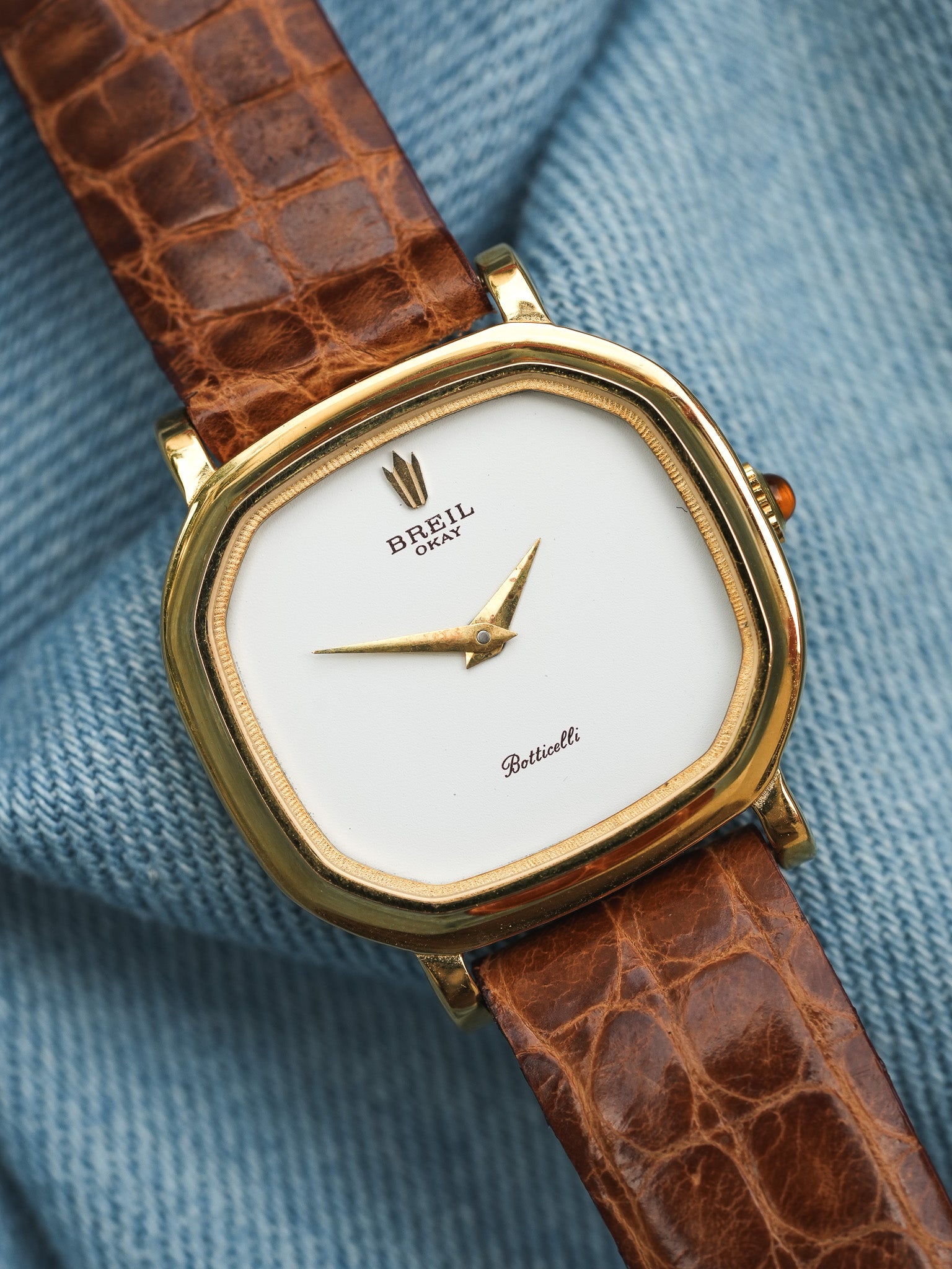 Breil - Mini Octogonale Or Cadran blanc Cabochon orange - NOS - 1980s - Atelier Victor Paris - Vintage Watch Shop Dubai
