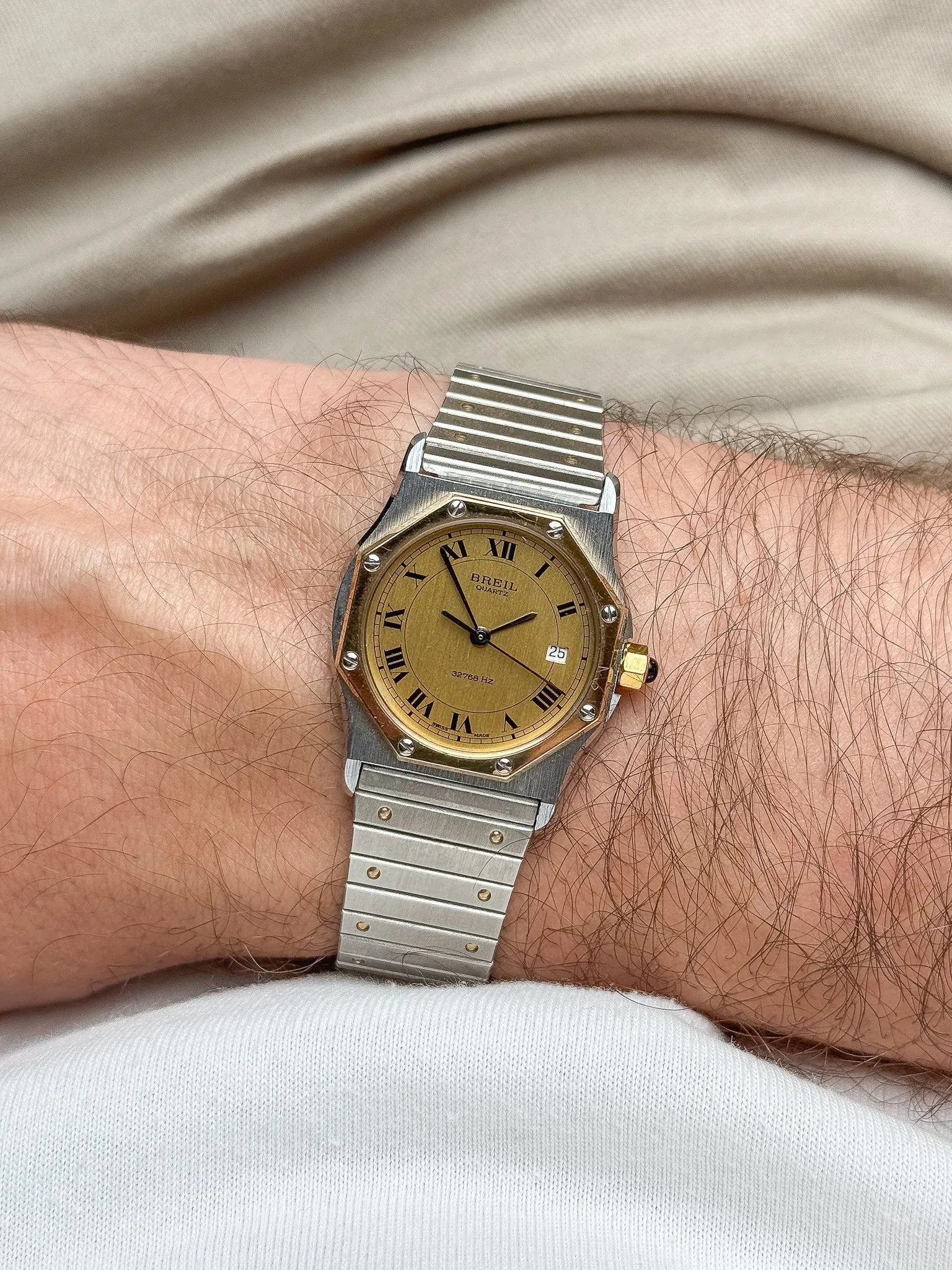 Breil - "Santos" Octogonale Acier Or - 1980s - Atelier Victor
