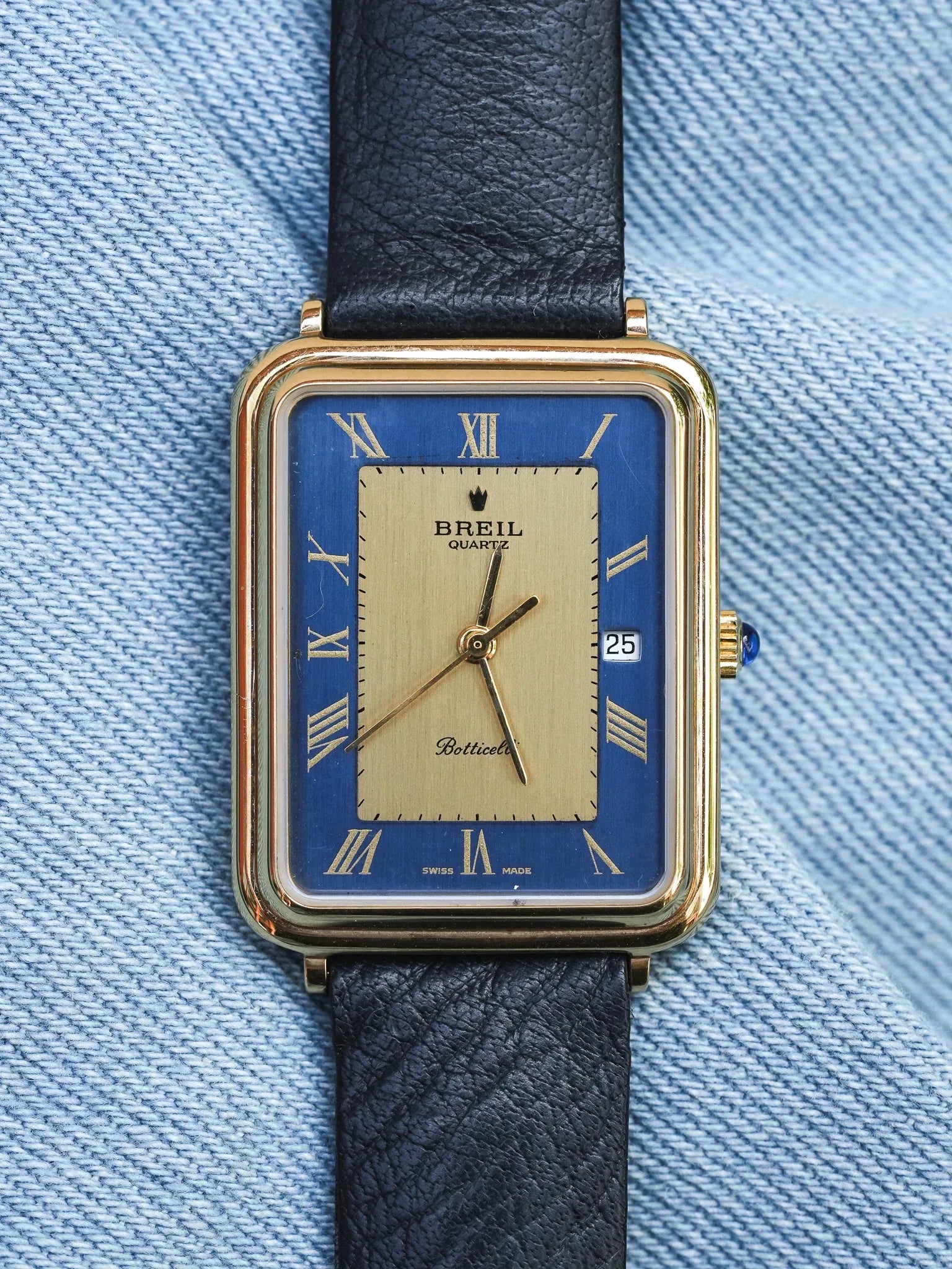 Breil - Tank Bleu Or Cabochon - NOS - 1980s - Atelier Victor